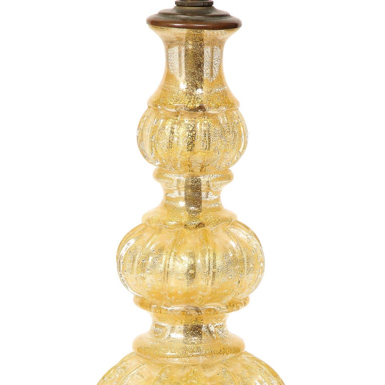Italian Barovier & Toso Hand-Blown Murano Glass Table Lamps with Avventurina, 1950s For Sale