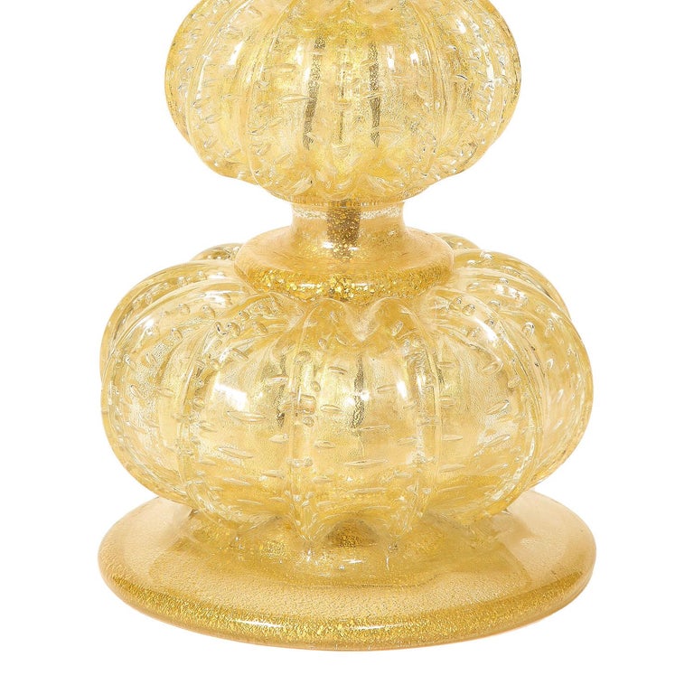Hand-Crafted Barovier & Toso Hand-Blown Murano Glass Table Lamps with Avventurina, 1950s For Sale