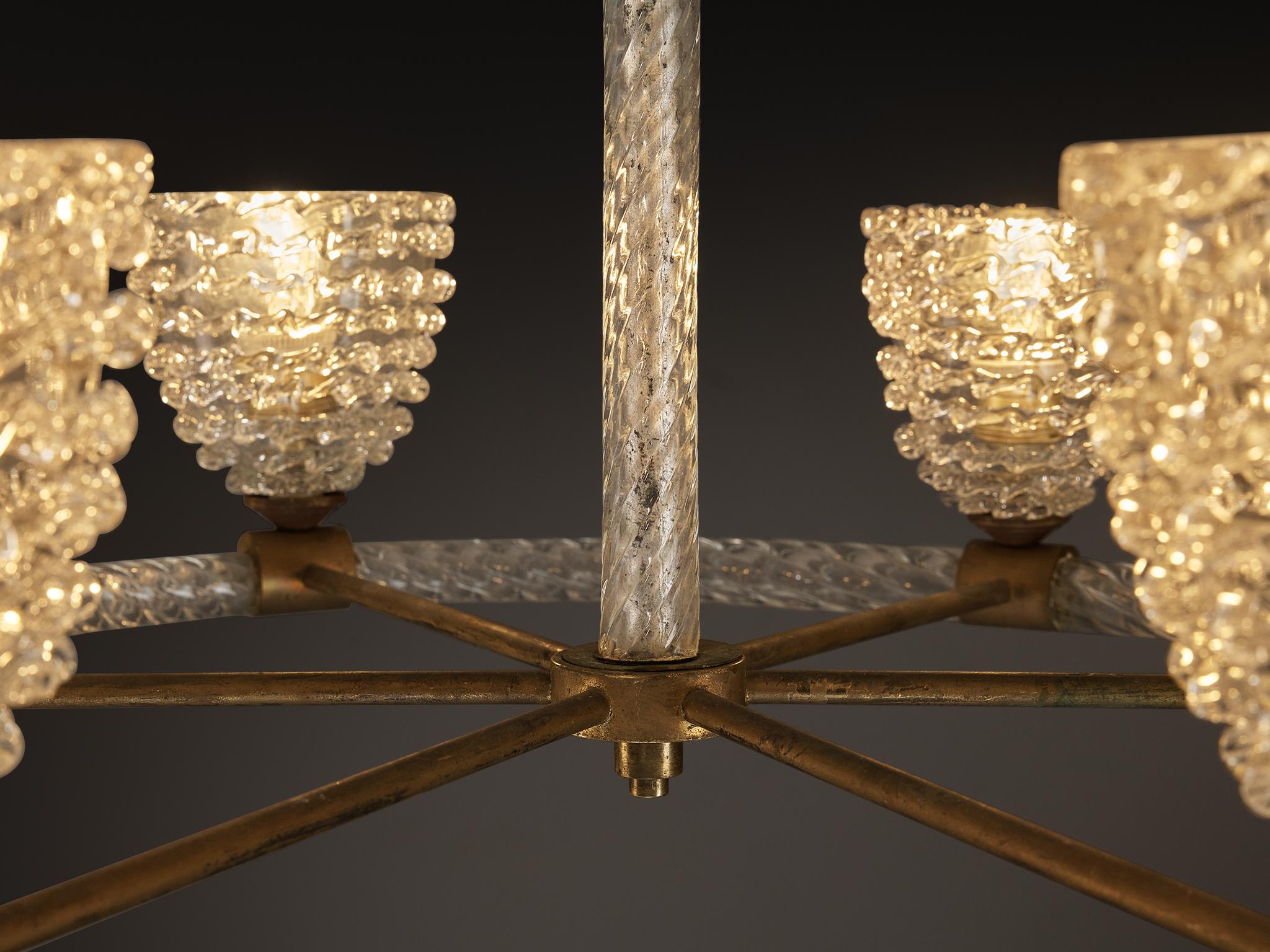 Lampadario italiano Barovier&Toso in cristallo e ottone in vendita 3