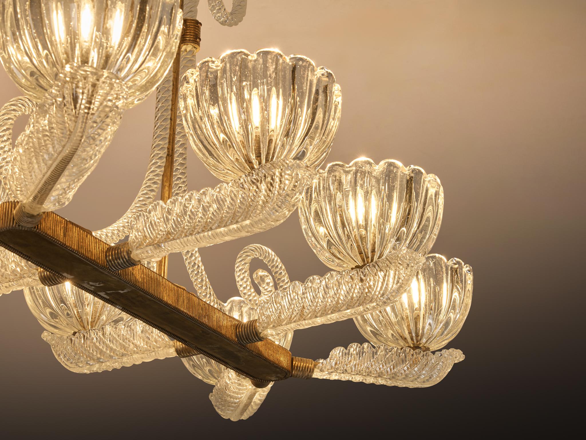 Lampadario italiano Barovier&Toso in cristallo e ottone in vendita 3