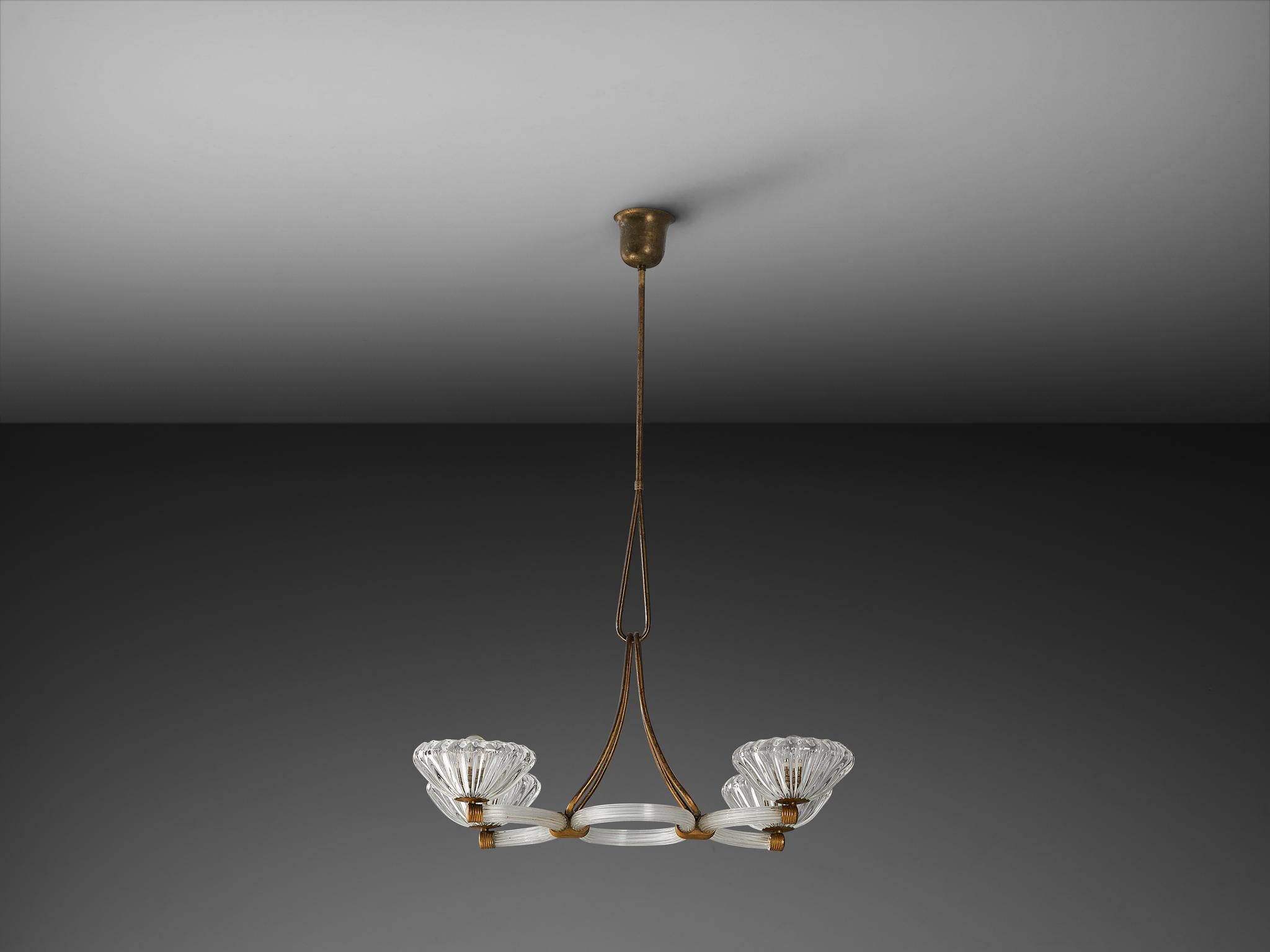 Lampadario italiano Barovier&Toso in cristallo e ottone in vendita 4