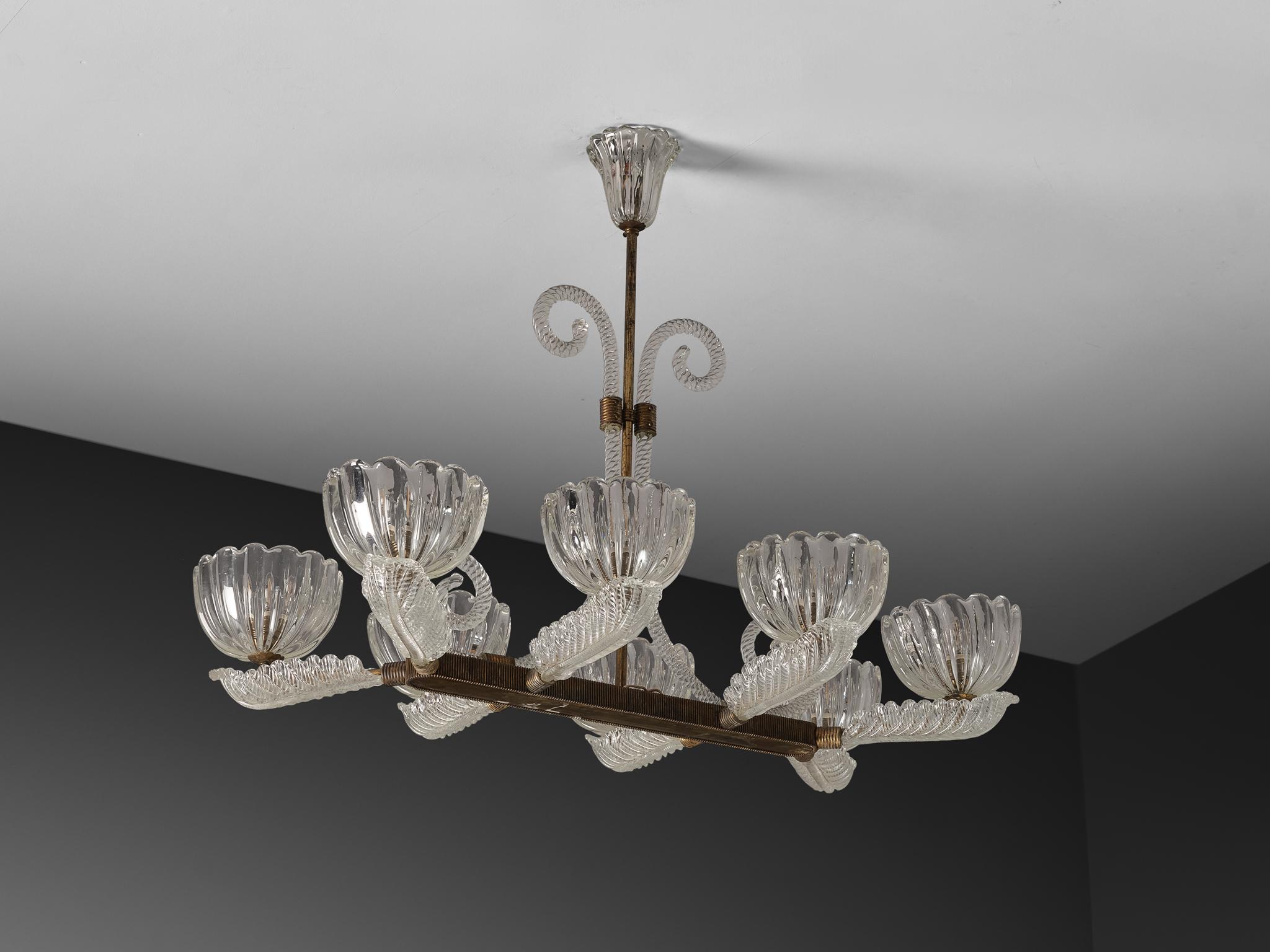 Lampadario italiano Barovier&Toso in cristallo e ottone in vendita 4