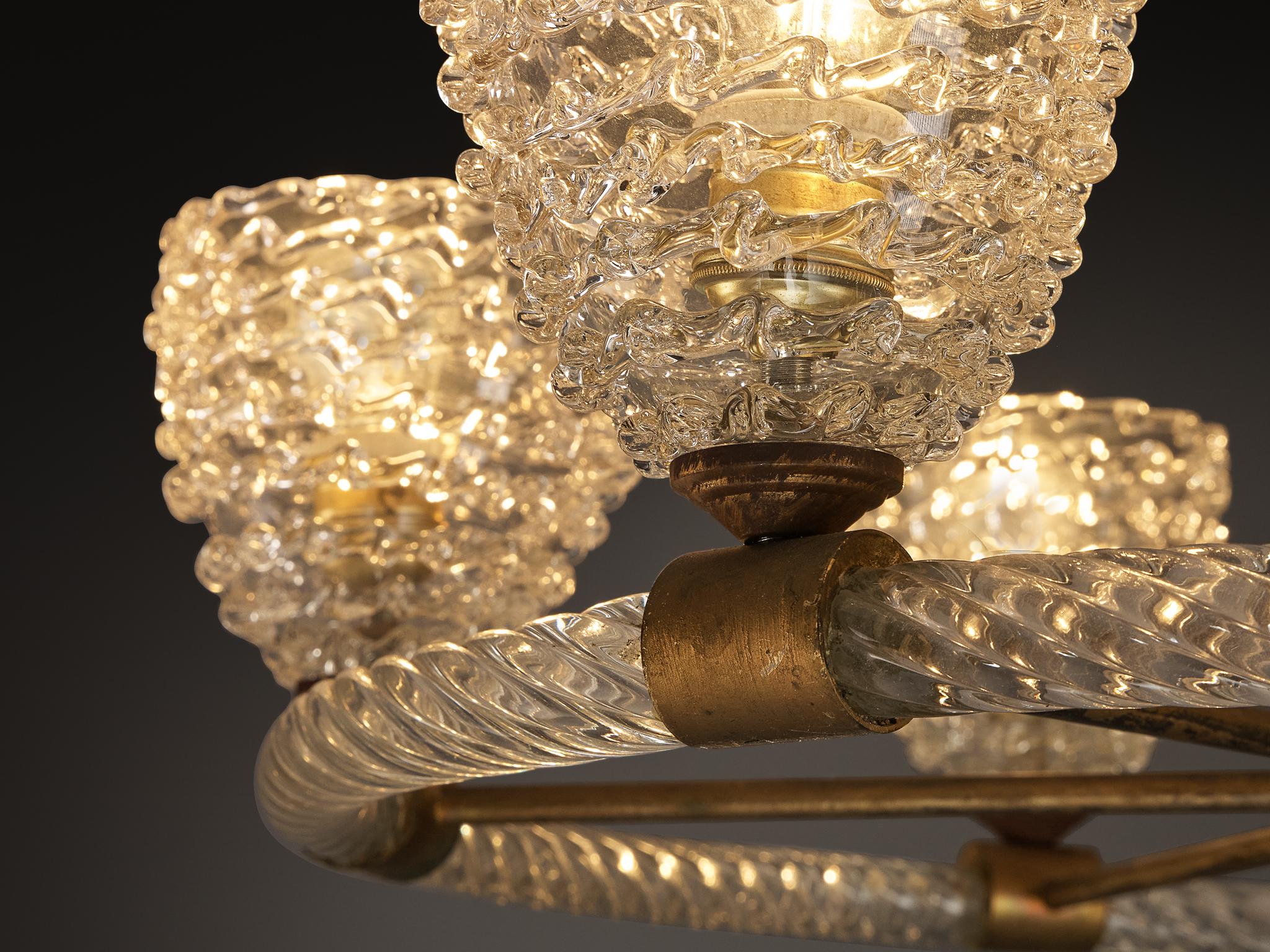 Lampadario italiano Barovier&Toso in cristallo e ottone in vendita 5