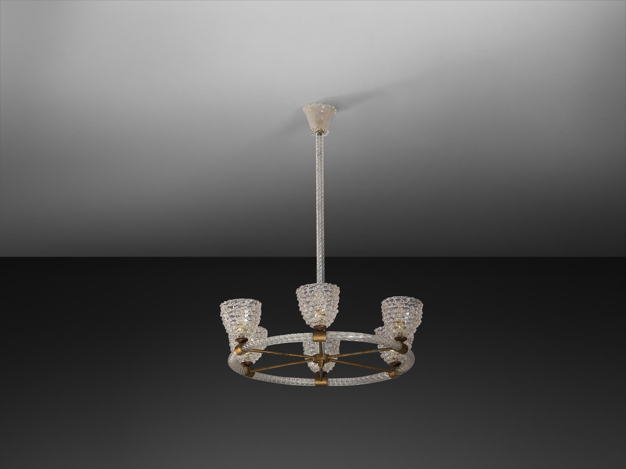 Lampadario italiano Barovier&Toso in cristallo e ottone in vendita 6