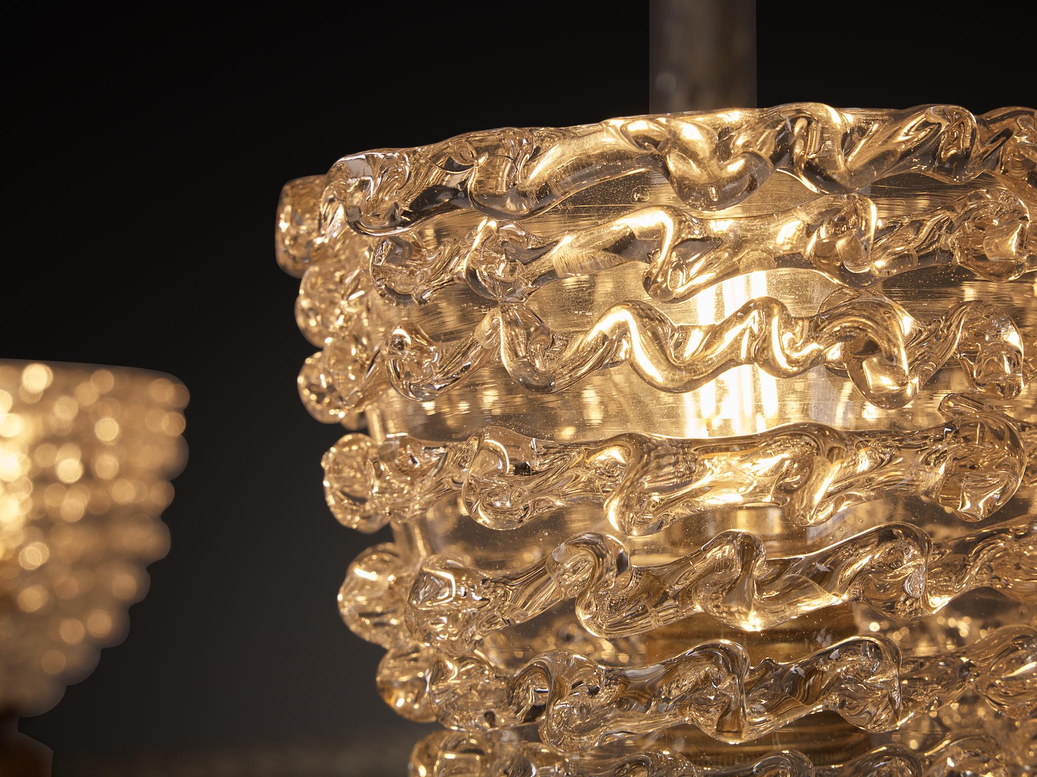 Art Déco Lampadario italiano Barovier&Toso in cristallo e ottone in vendita