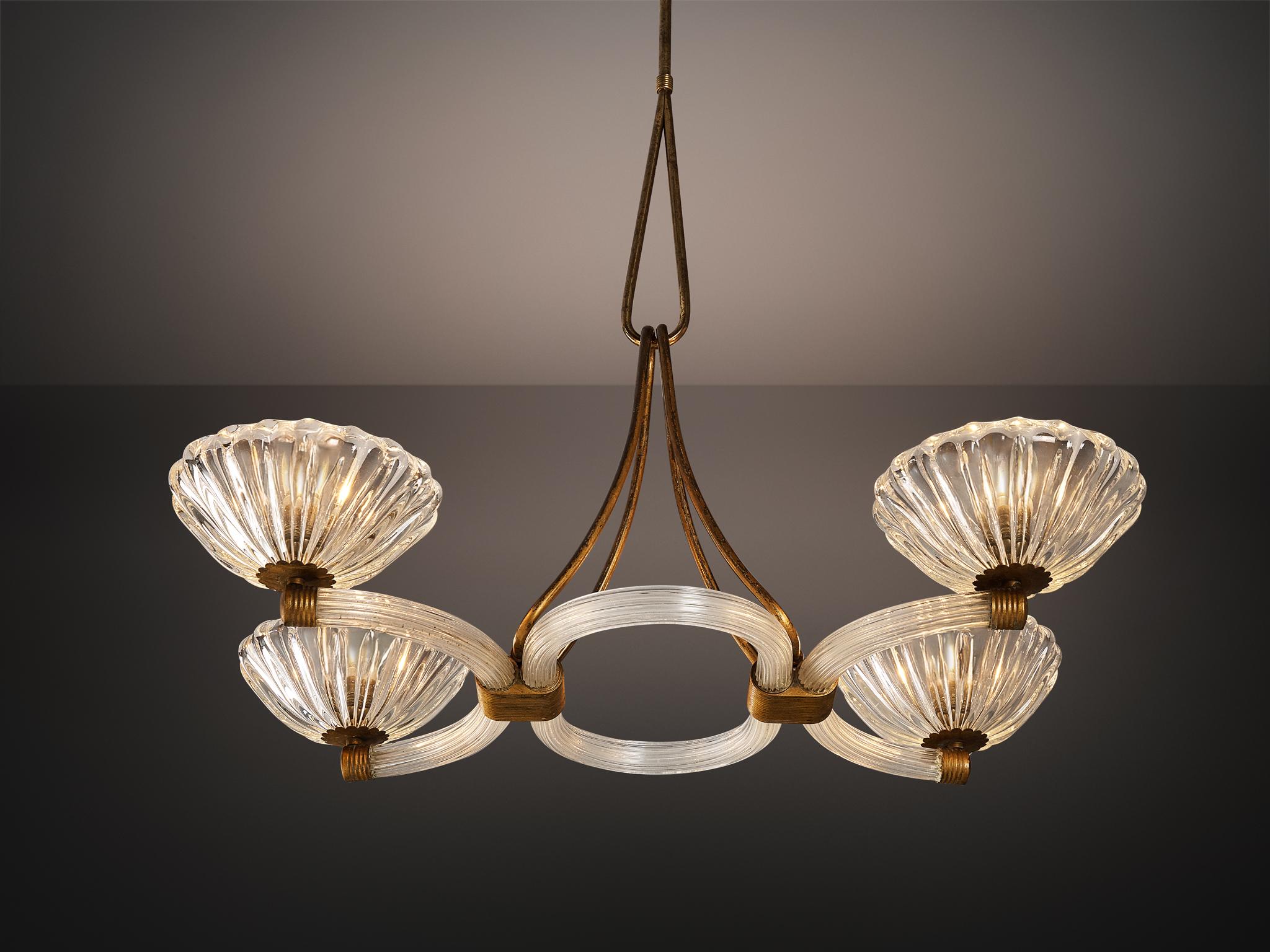 Araña italiana Barovier & Toso de cristal y latón Italiano en venta