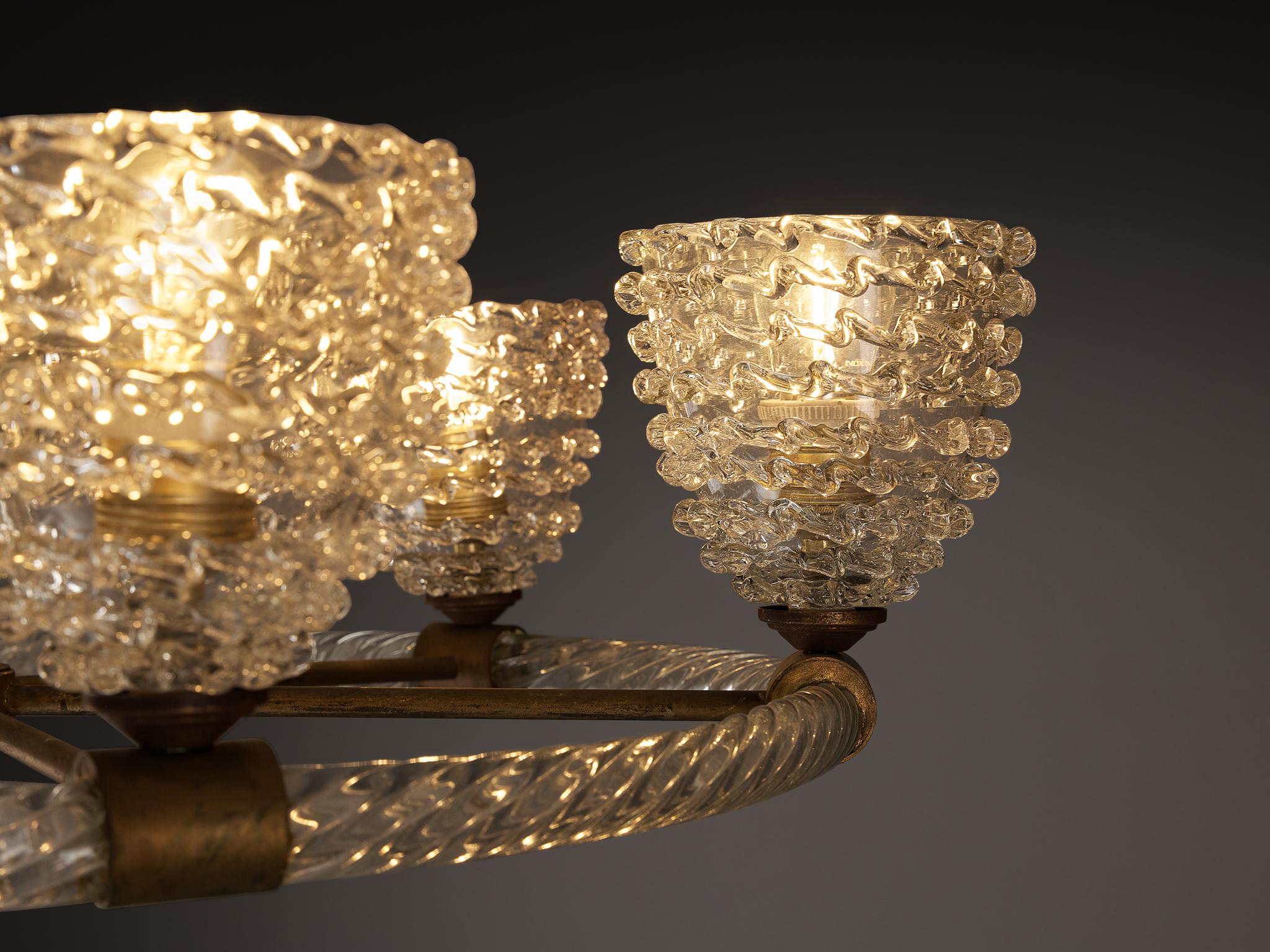 Italiano Lampadario italiano Barovier&Toso in cristallo e ottone in vendita