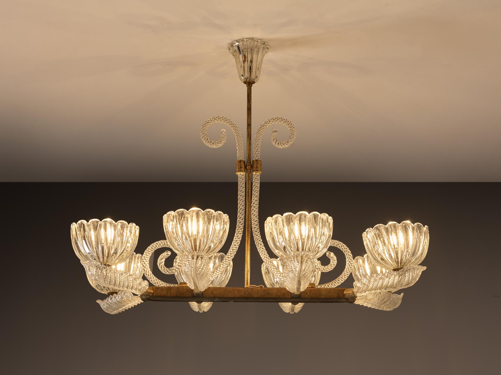 Italiano Lampadario italiano Barovier&Toso in cristallo e ottone in vendita