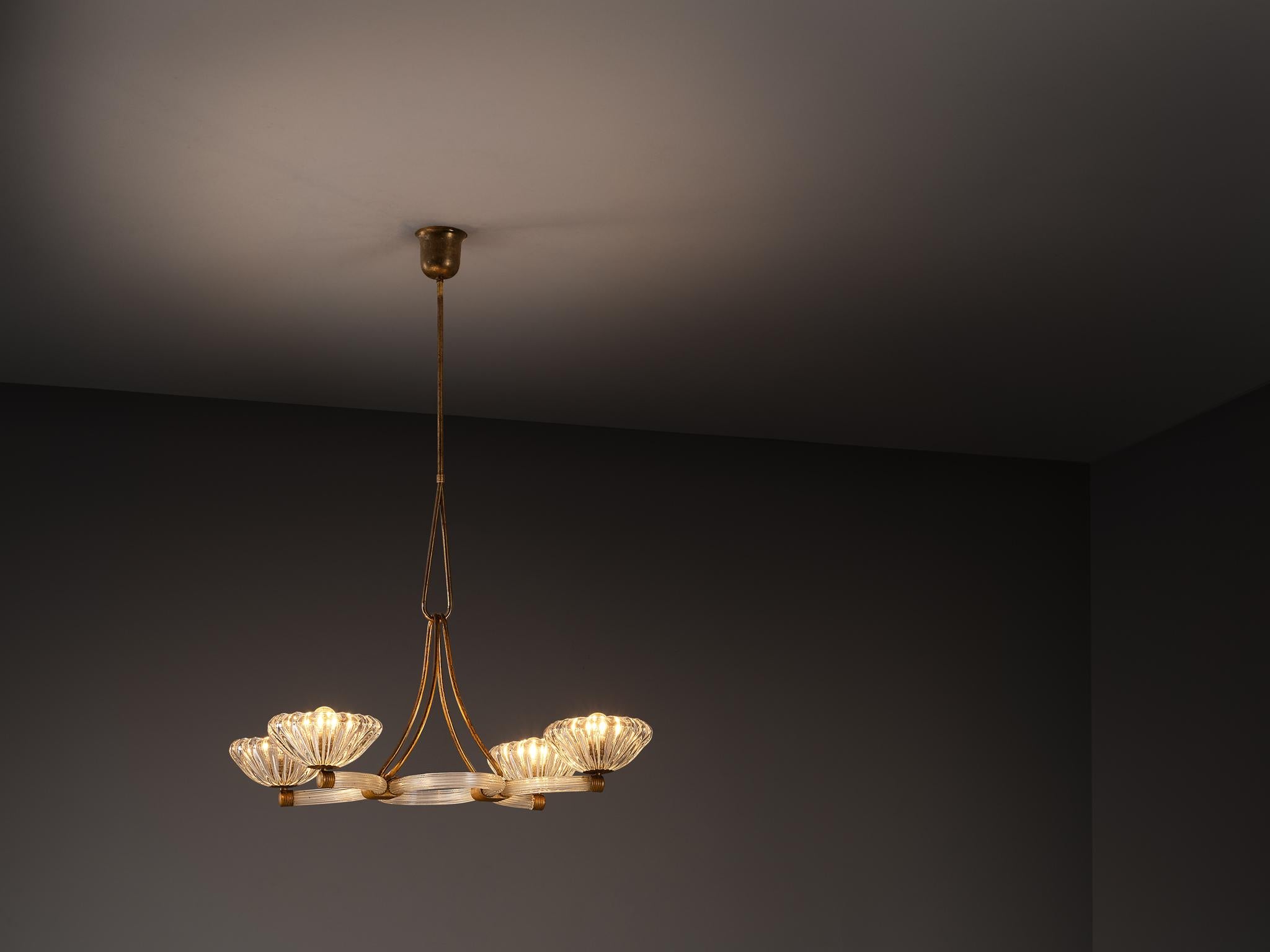 Araña italiana Barovier & Toso de cristal y latón en Bueno estado para la venta en Waalwijk, NL