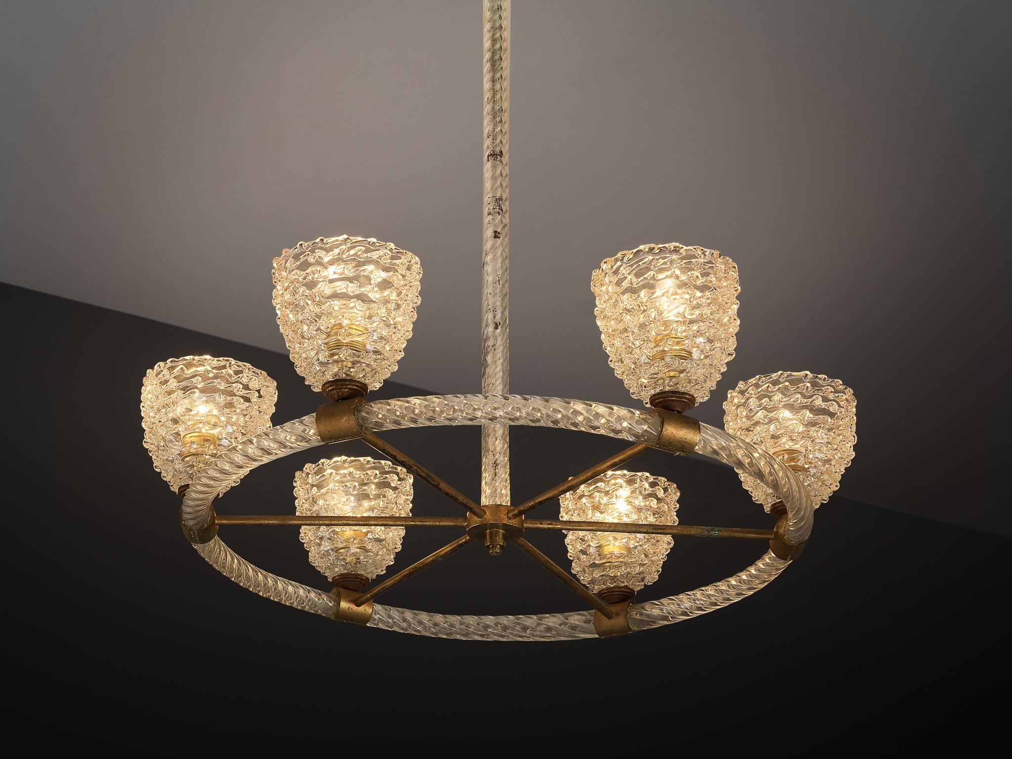 Lampadario italiano Barovier&Toso in cristallo e ottone In condizioni buone in vendita a Waalwijk, NL