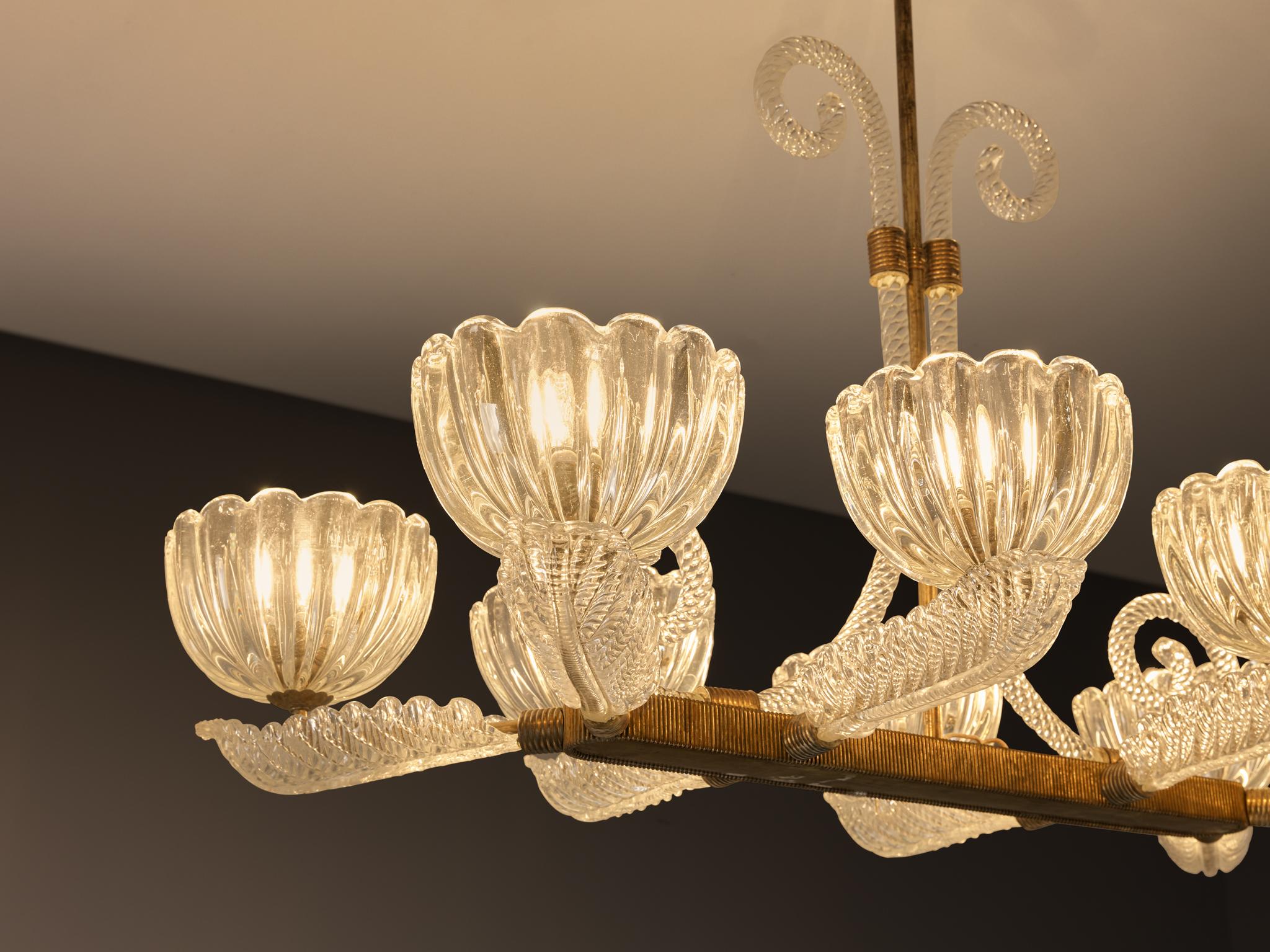Lampadario italiano Barovier&Toso in cristallo e ottone In condizioni buone in vendita a Waalwijk, NL