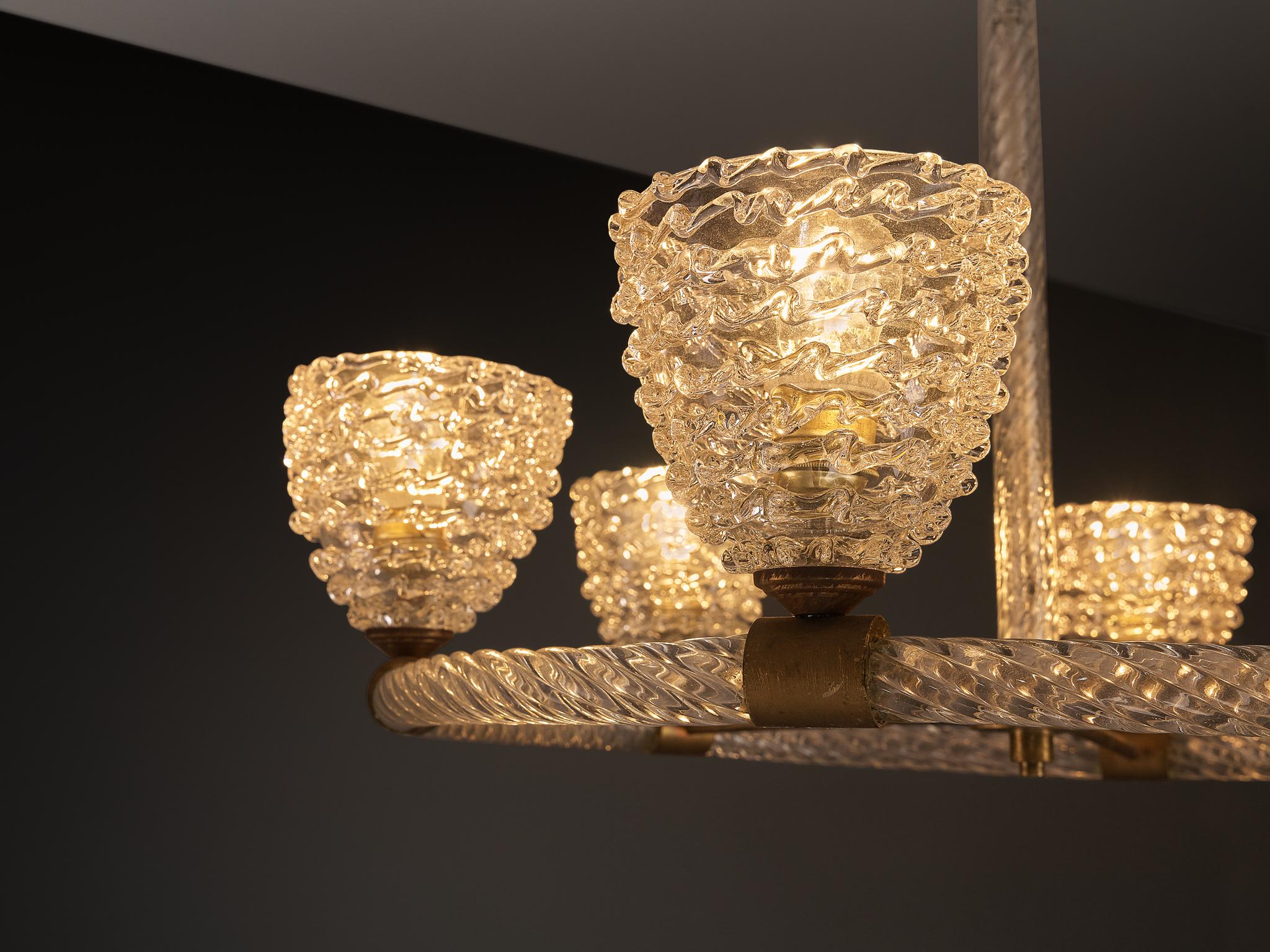 Lampadario italiano Barovier&Toso in cristallo e ottone in vendita 1