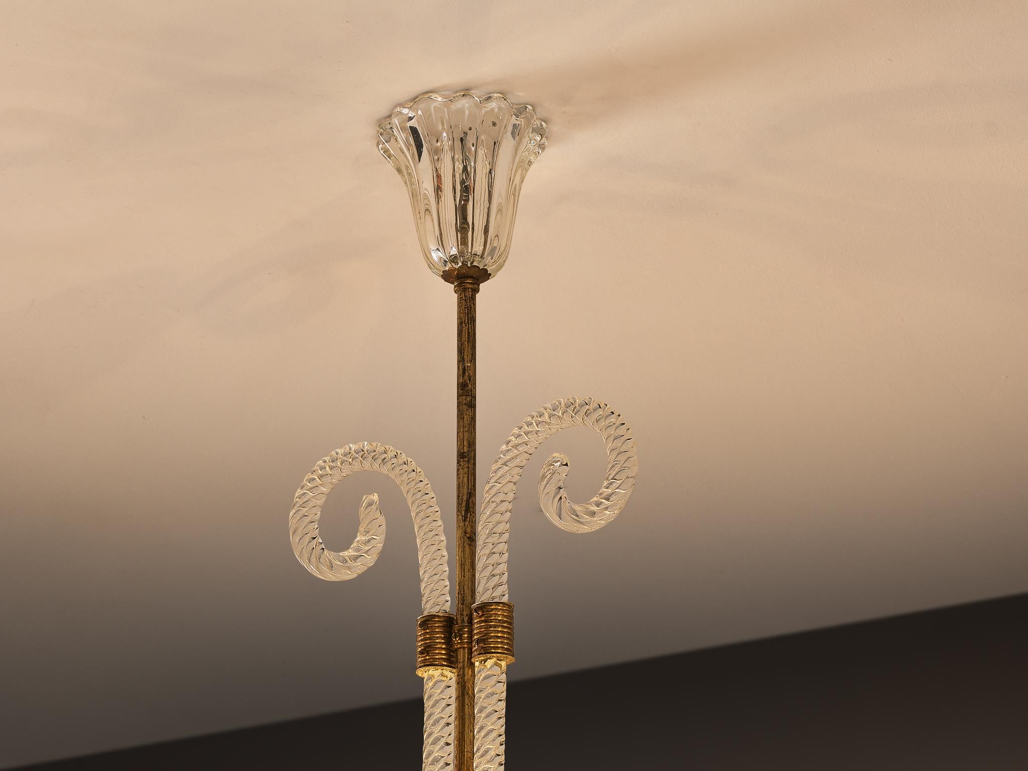 Lampadario italiano Barovier&Toso in cristallo e ottone in vendita 1