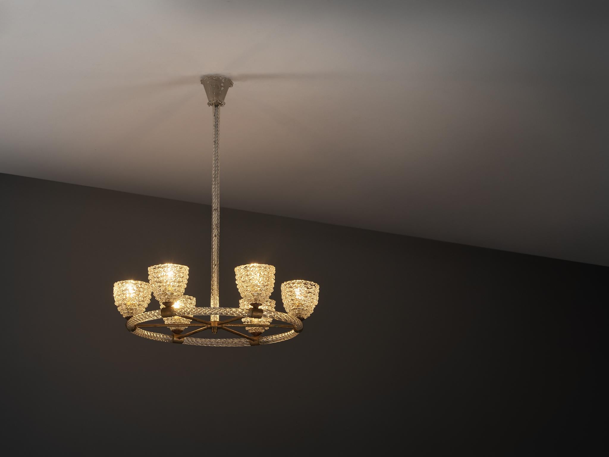 Lampadario italiano Barovier&Toso in cristallo e ottone in vendita 2