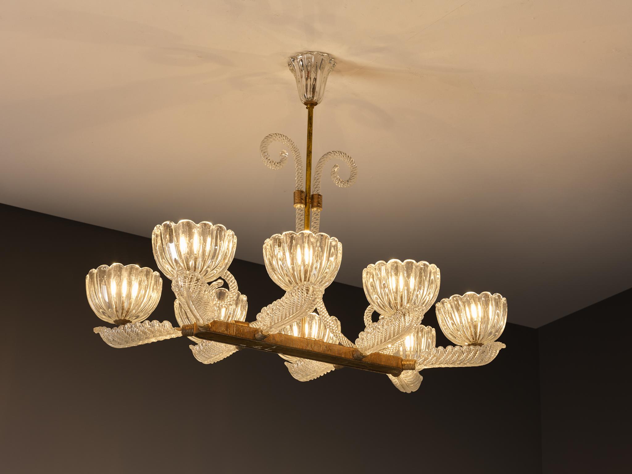 Lampadario italiano Barovier&Toso in cristallo e ottone in vendita 2