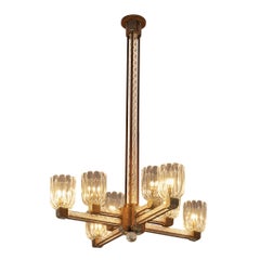 Barovier & Toso Italian Chandelier in Crystal Glass and Brass