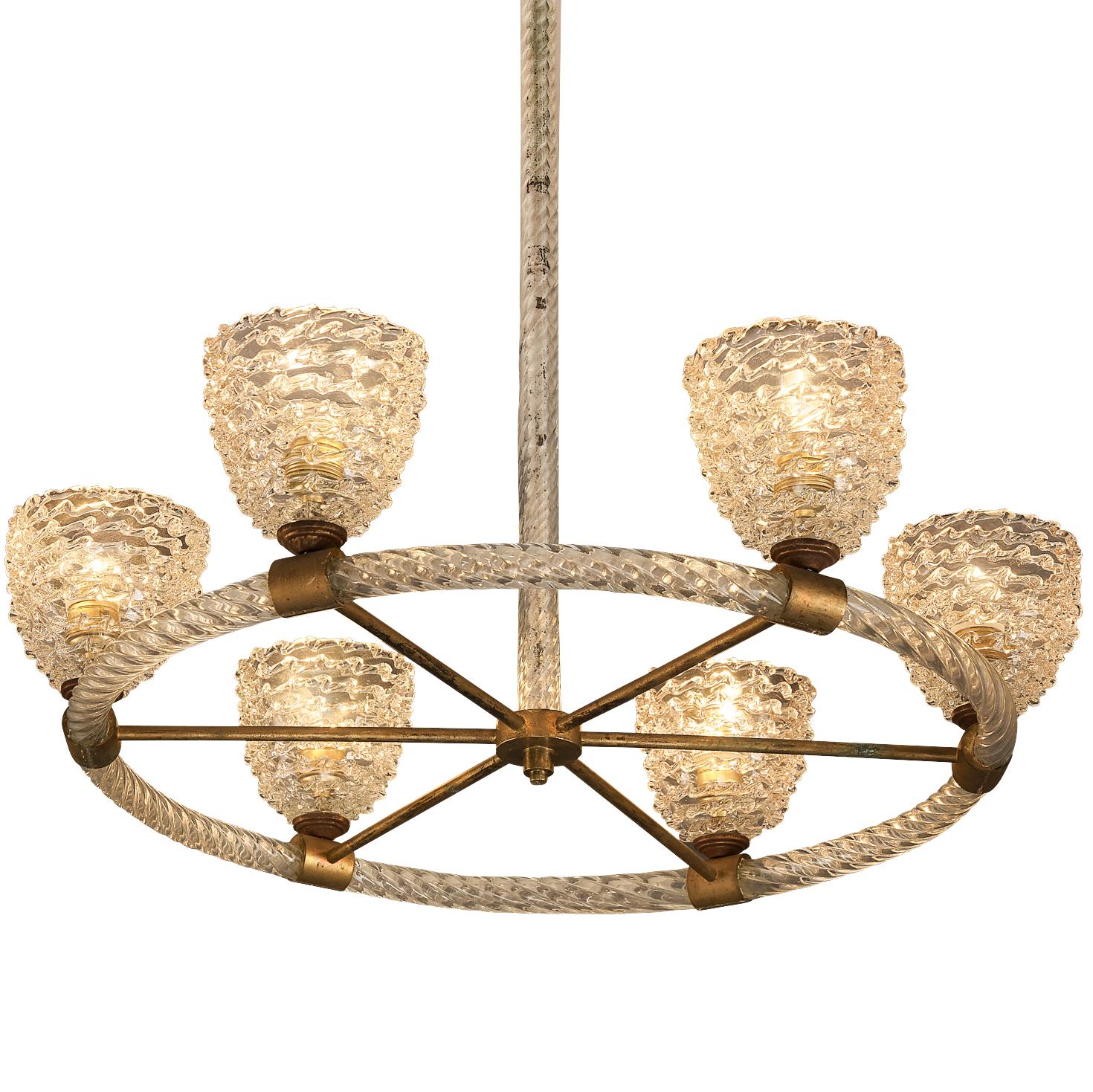 Barovier & Toso Italienischer Kronleuchter aus Kristallglas und Messing im Angebot