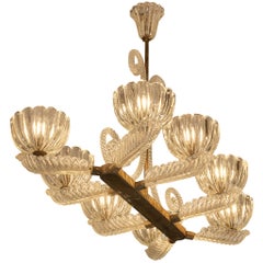 Lampadario italiano Barovier&Toso in cristallo e ottone