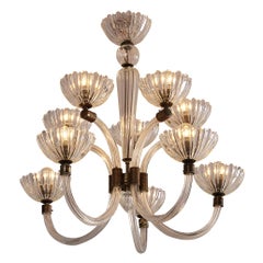 Lampadario italiano Barovier&Toso in cristallo e ottone