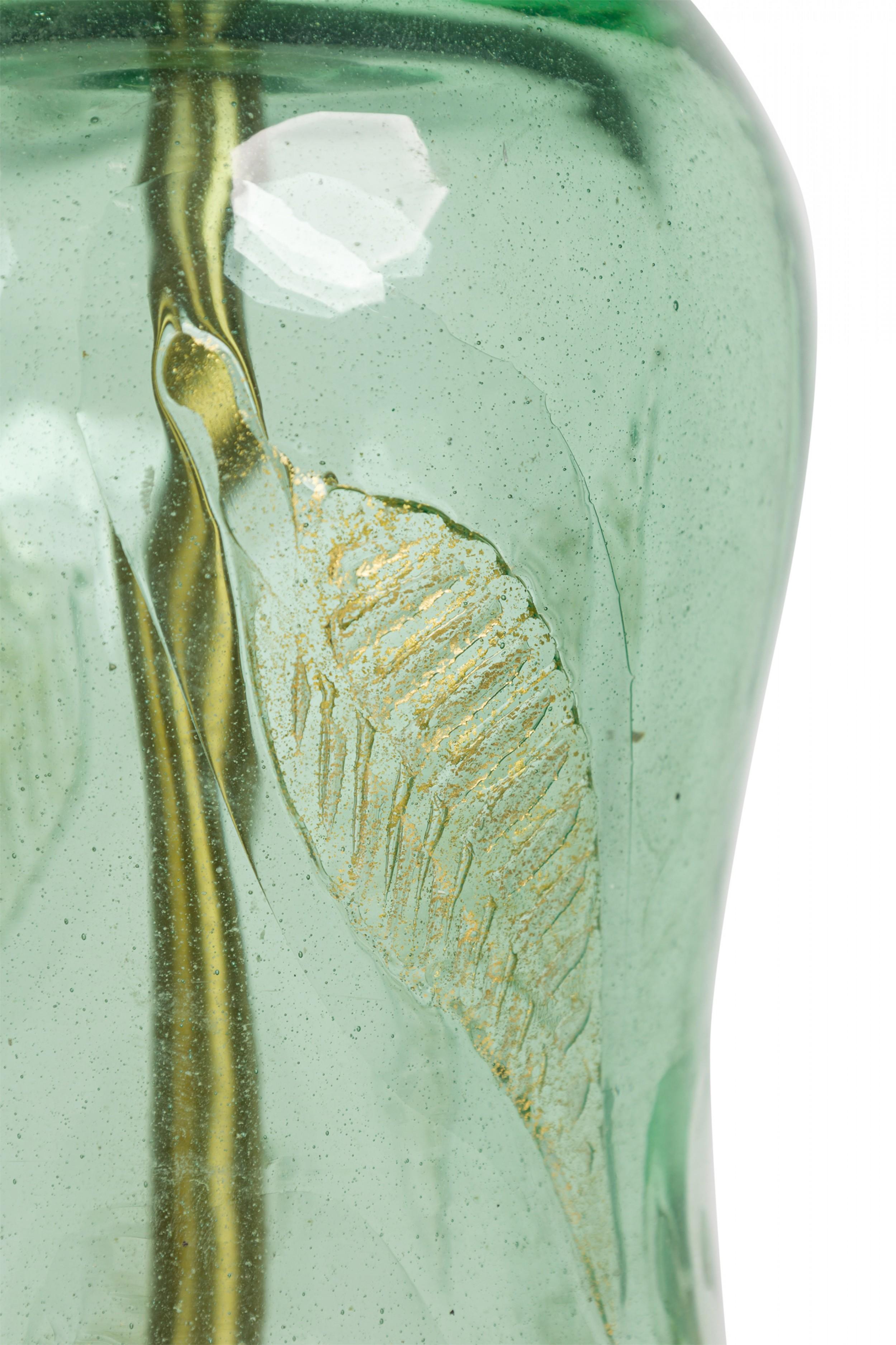 Barovier&Toso Italian Hand Blown Green Glass Fallen Leaf Art Nouveau Table Lamp In Good Condition For Sale In New York, NY