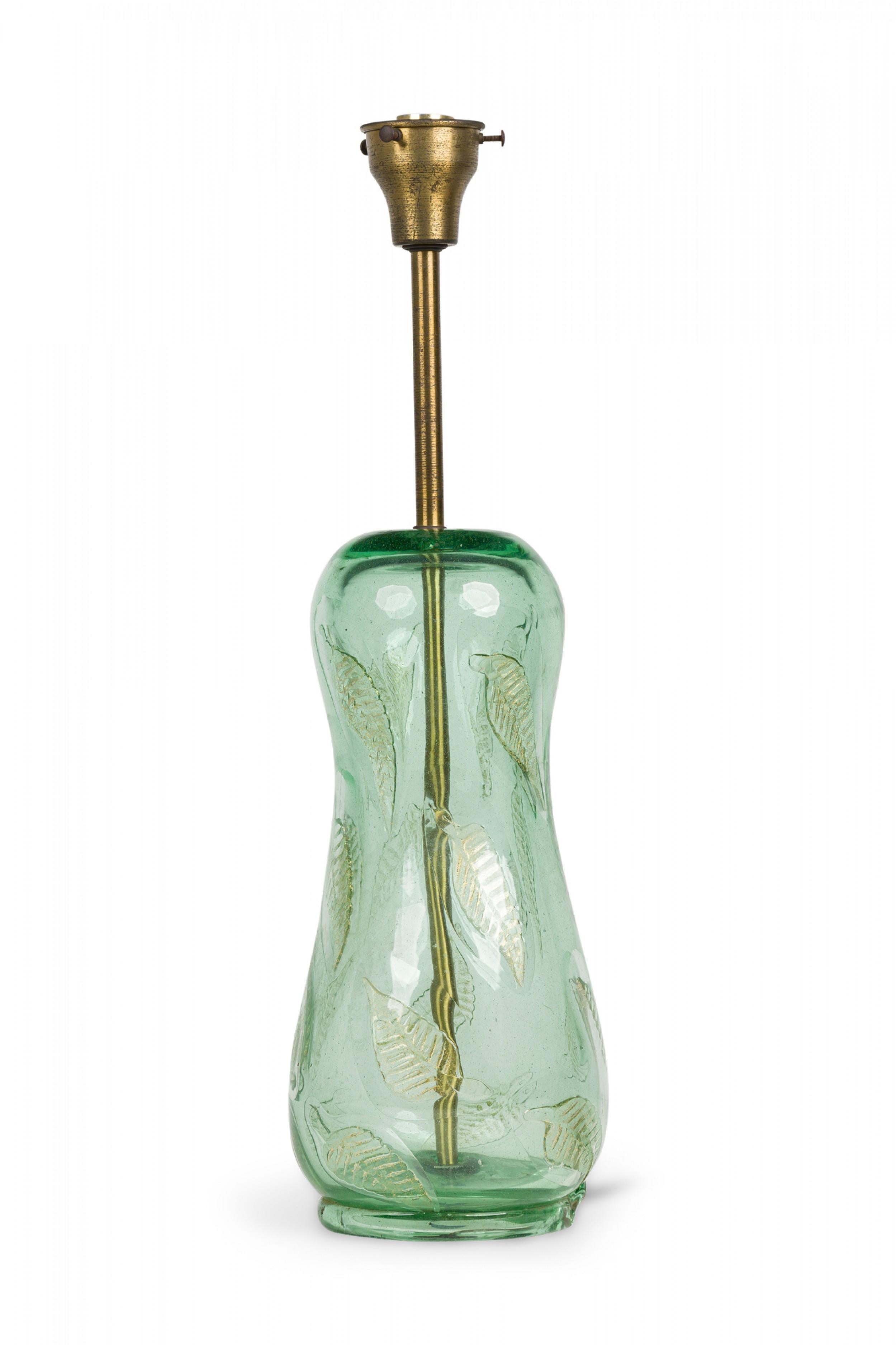 20th Century Barovier&Toso Italian Hand Blown Green Glass Fallen Leaf Art Nouveau Table Lamp For Sale