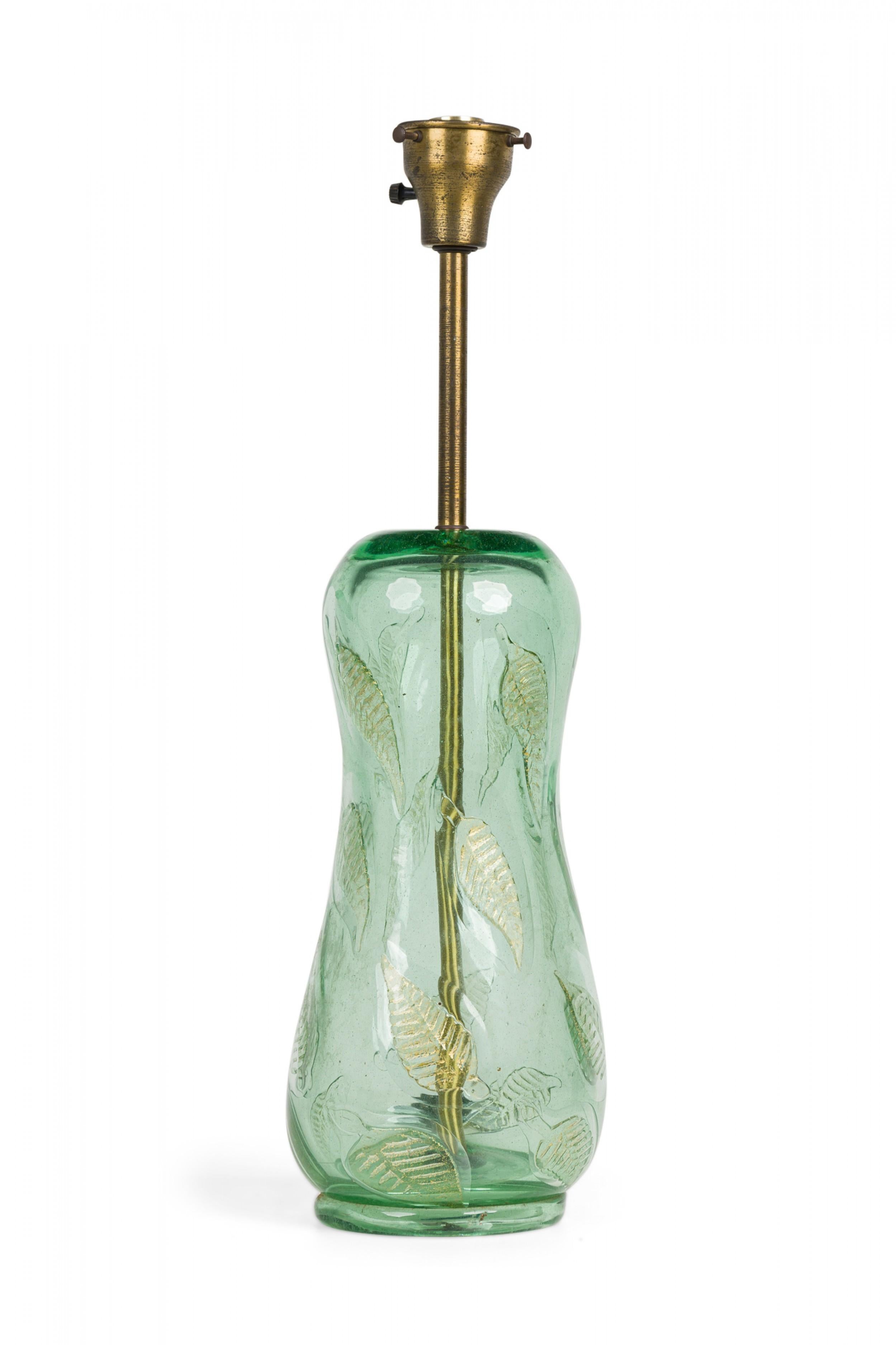 Verre Barovier & Toso - Lampe de bureau italienne Art Nouveau en verre soufflé à la bouche vert à feuilles tombantes en vente