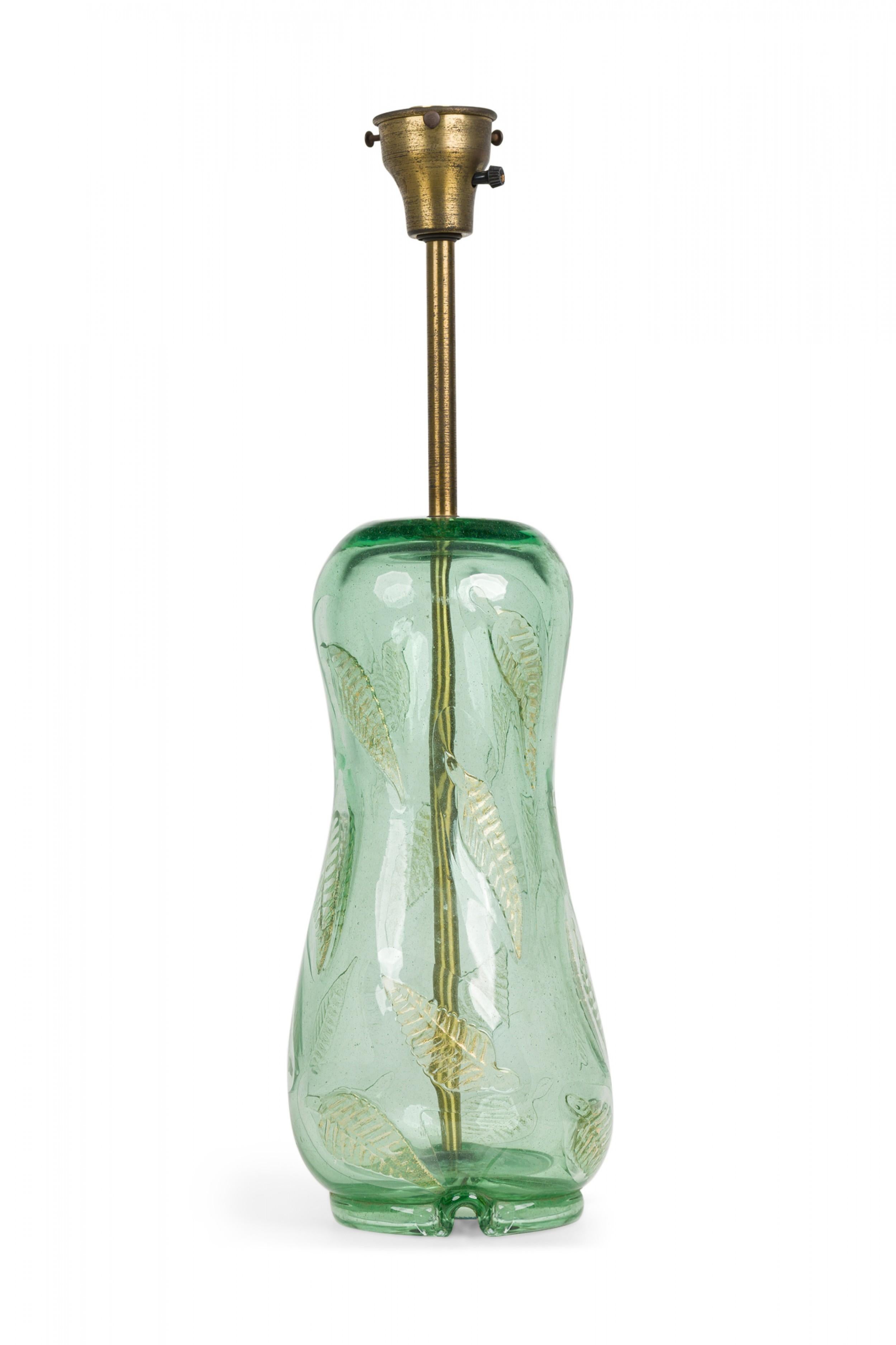 Barovier&Toso Italian Hand Blown Green Glass Fallen Leaf Art Nouveau Table Lamp For Sale 4