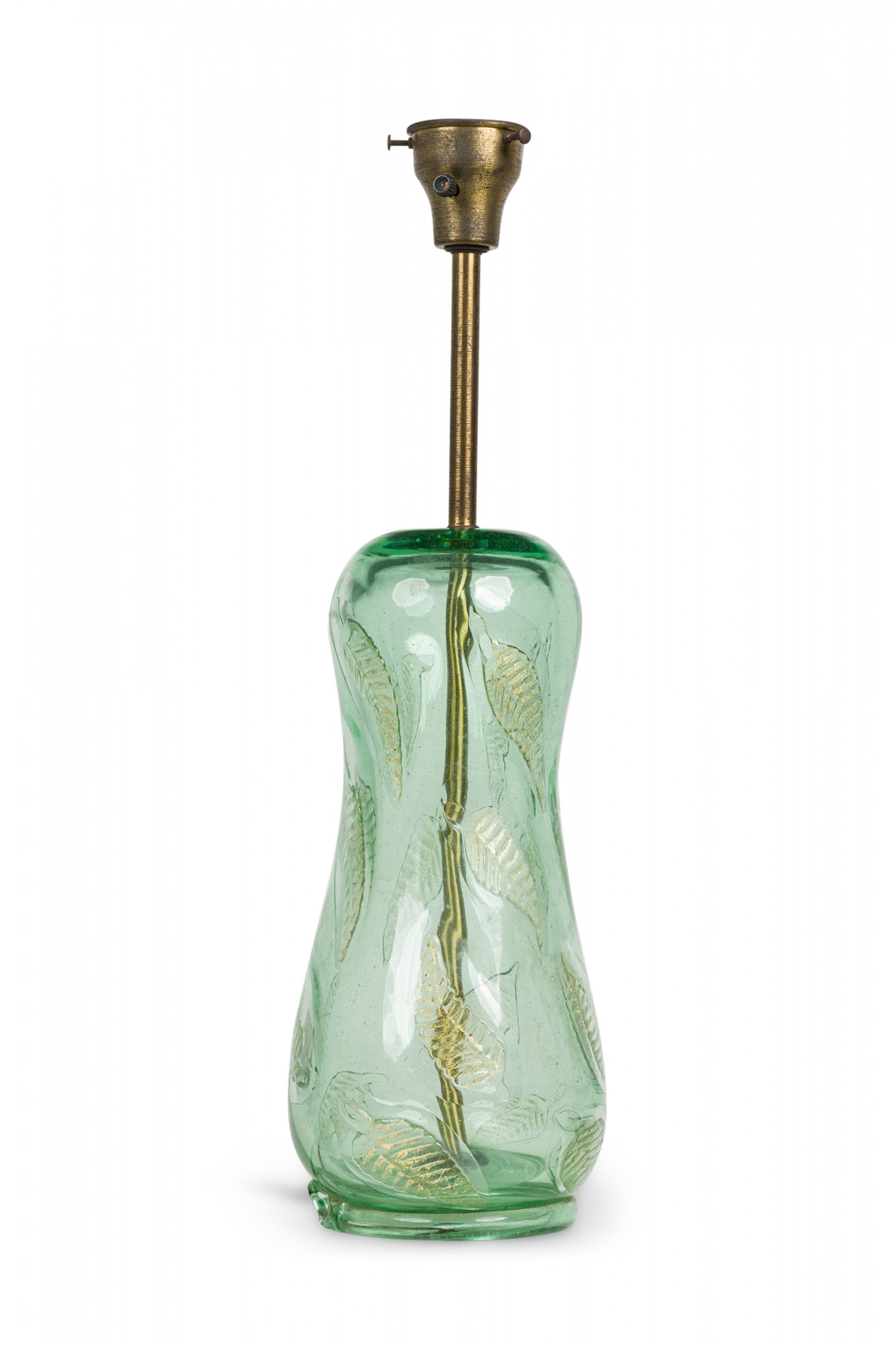 Lampada da tavolo Barovier&Toso italiana in vetro verde soffiato a mano con foglie cadute in stile liberty