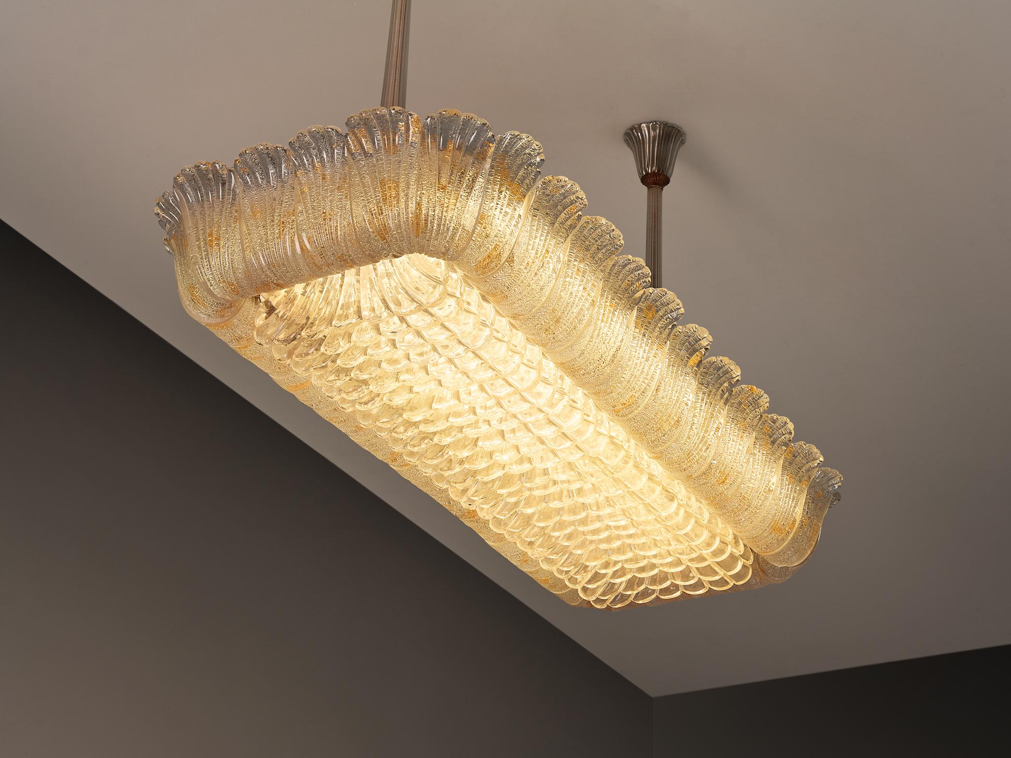 Barovier & Toso Italian Large Chandelier in Crystal Glass and Gold Leaf 152cm For Sale 5