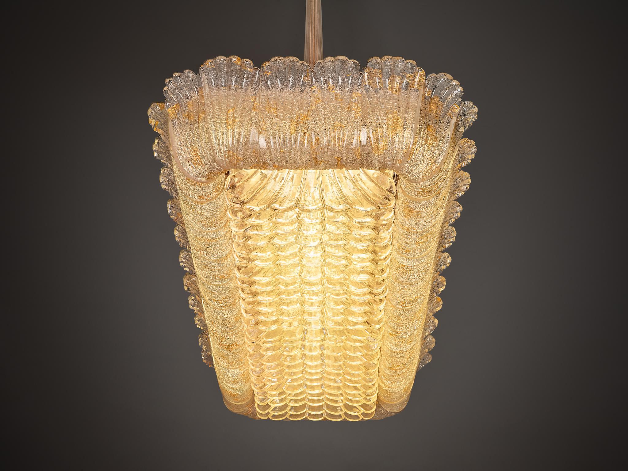 Art Deco Barovier & Toso Italian Large Chandelier in Crystal Glass and Gold Leaf 152cm For Sale