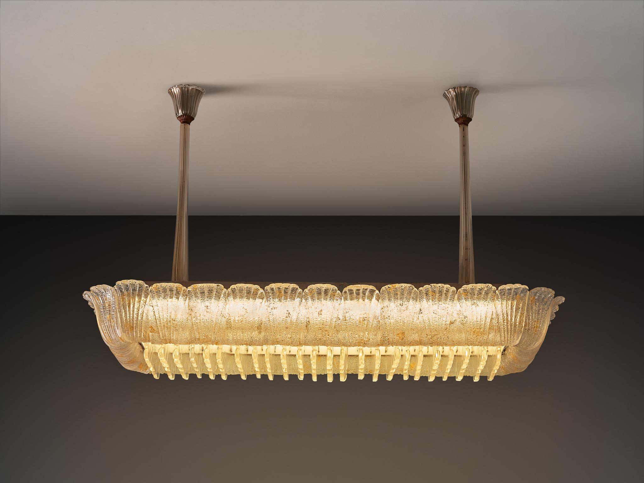 Barovier & Toso Italian Large Chandelier in Crystal Glass and Gold Leaf 152cm In Good Condition For Sale In Waalwijk, NL