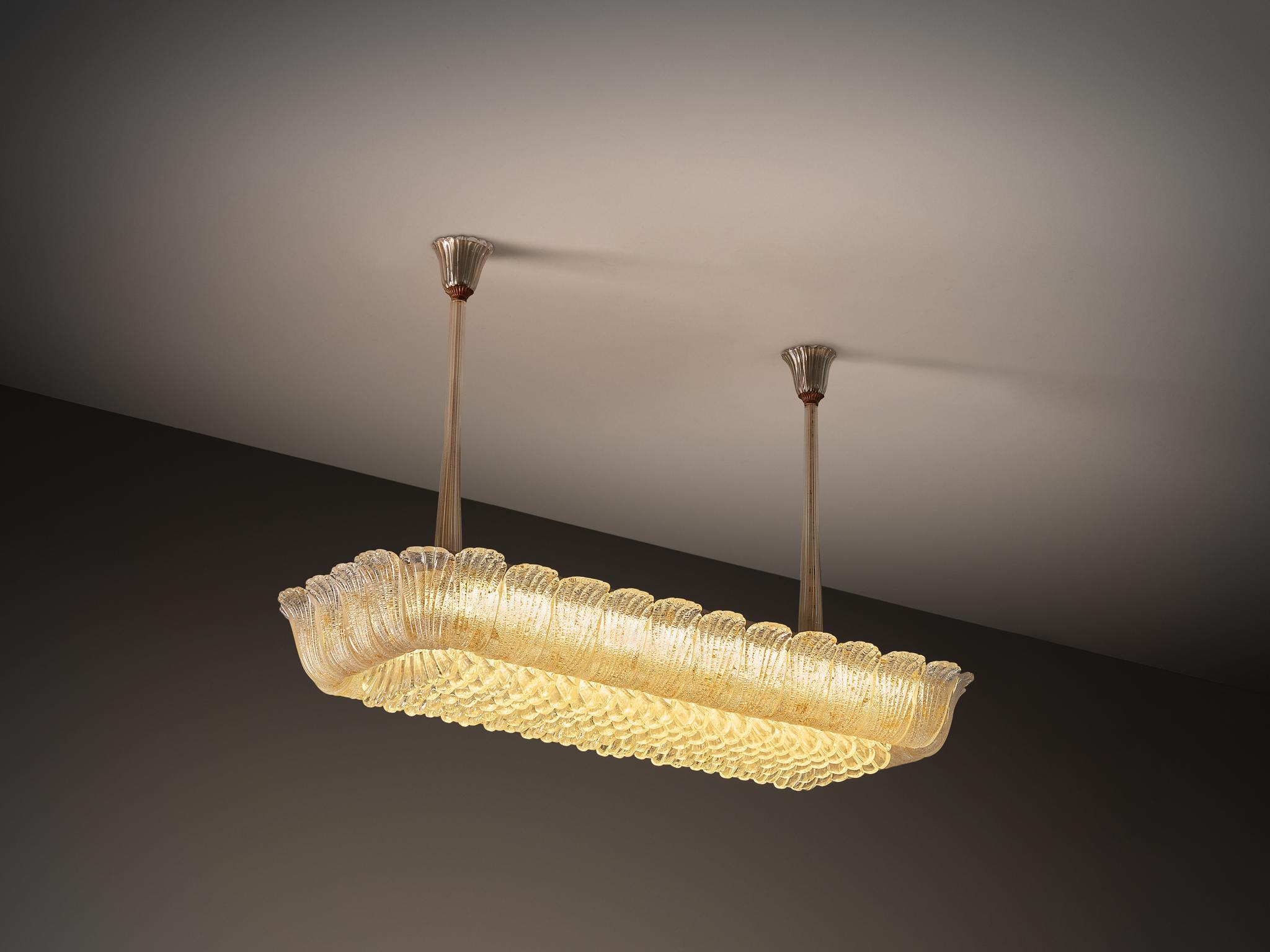 Barovier & Toso Italian Large Chandelier in Crystal Glass and Gold Leaf 152cm For Sale 1
