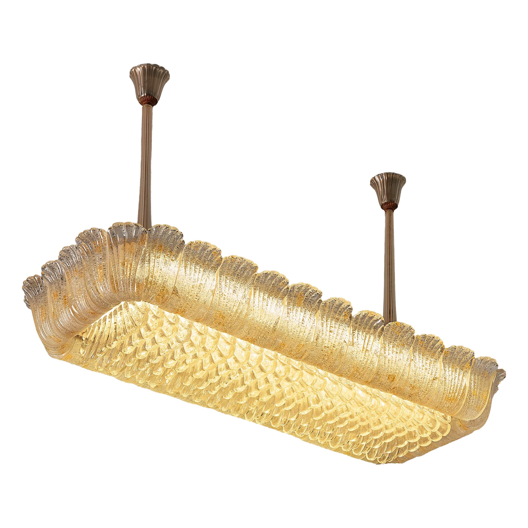 Barovier & Toso Italian Large Chandelier in Crystal Glass and Gold Leaf 152cm For Sale