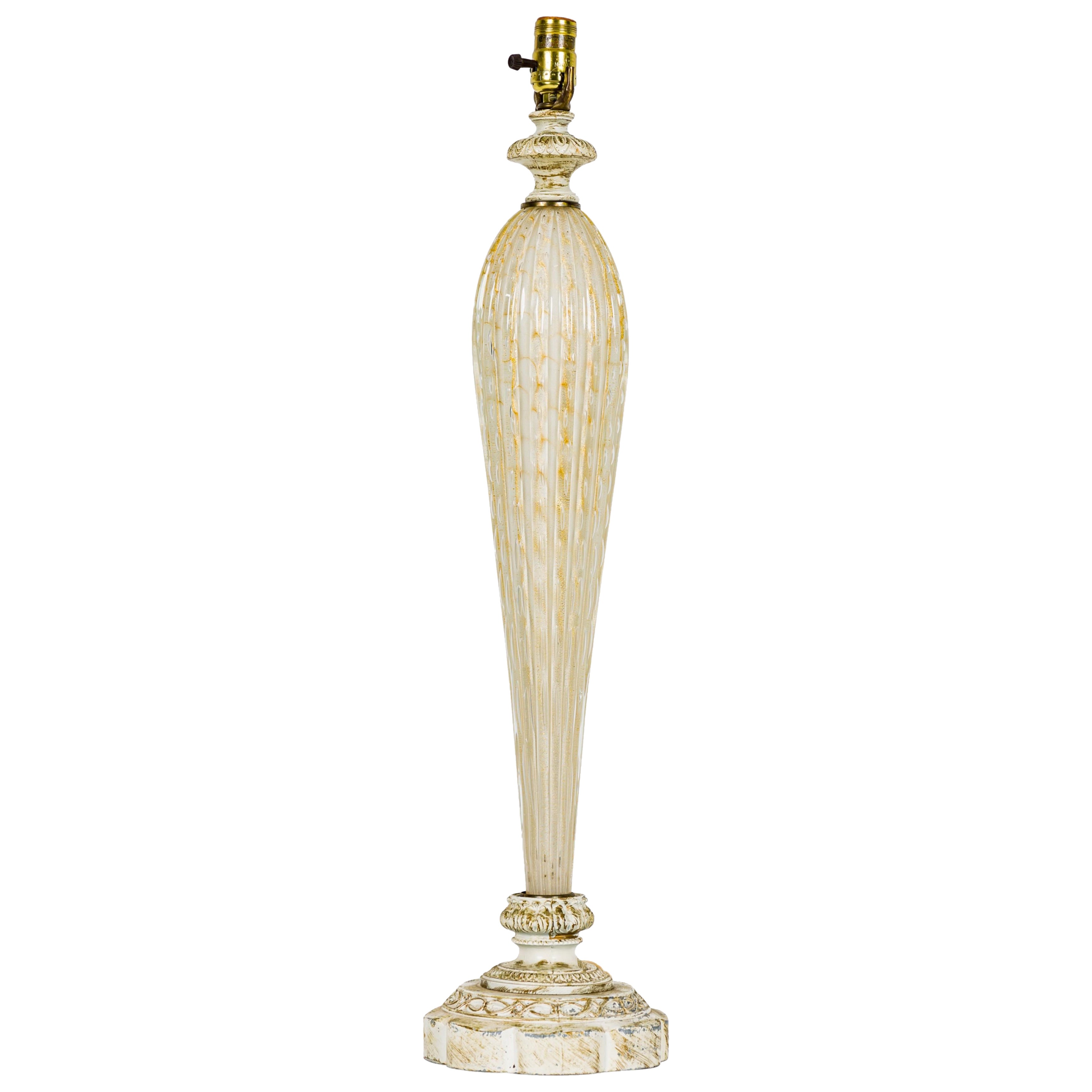 Barovier 
Toso Italian Mid-Century Bubbled White Glass Table Lamp in vendita