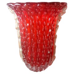 Barovier & Toso Italian Red Murano Glass Vase With Gold Decorations