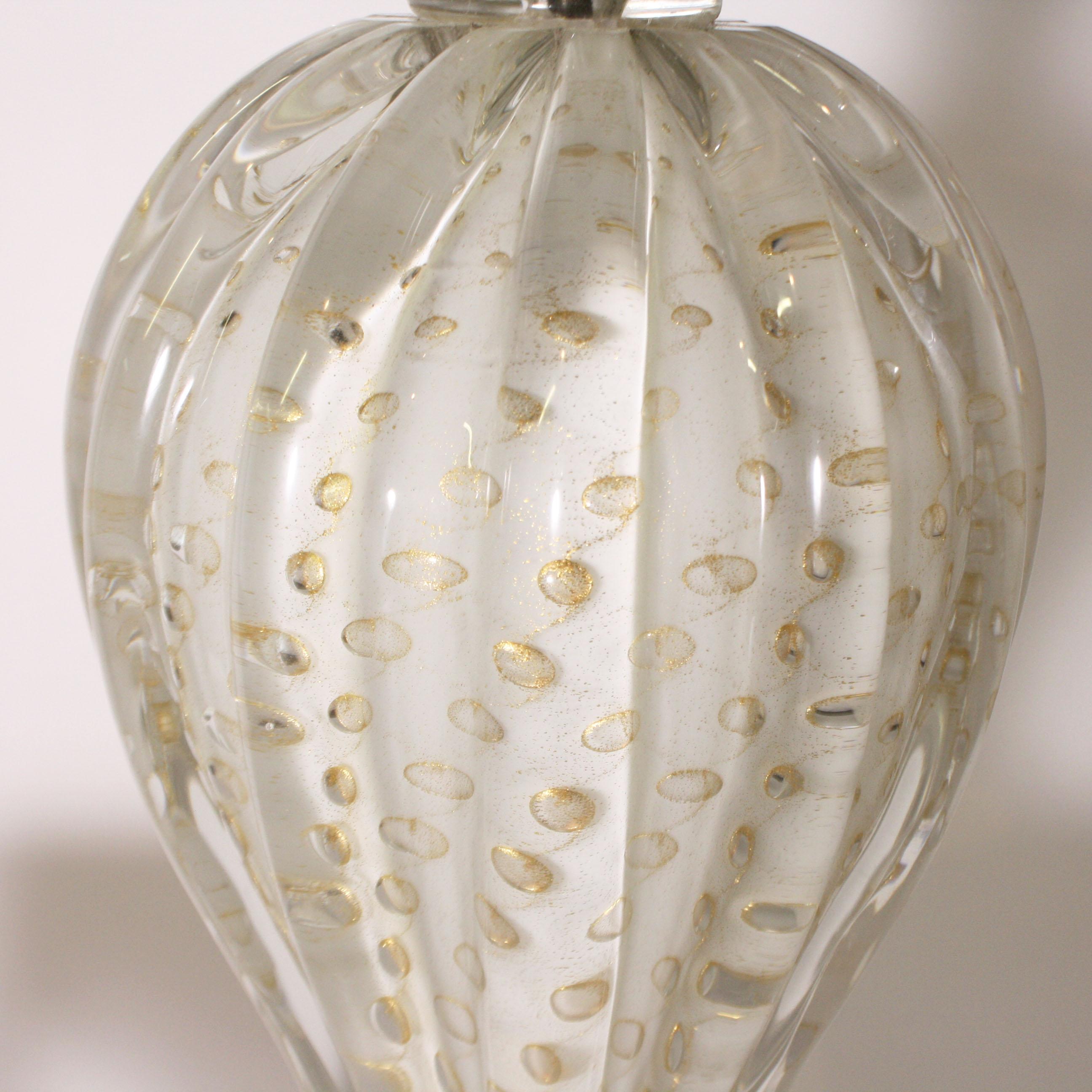 Italian Barovier & Toso Ivory Lamp with Gold Inclusions, circa 1950