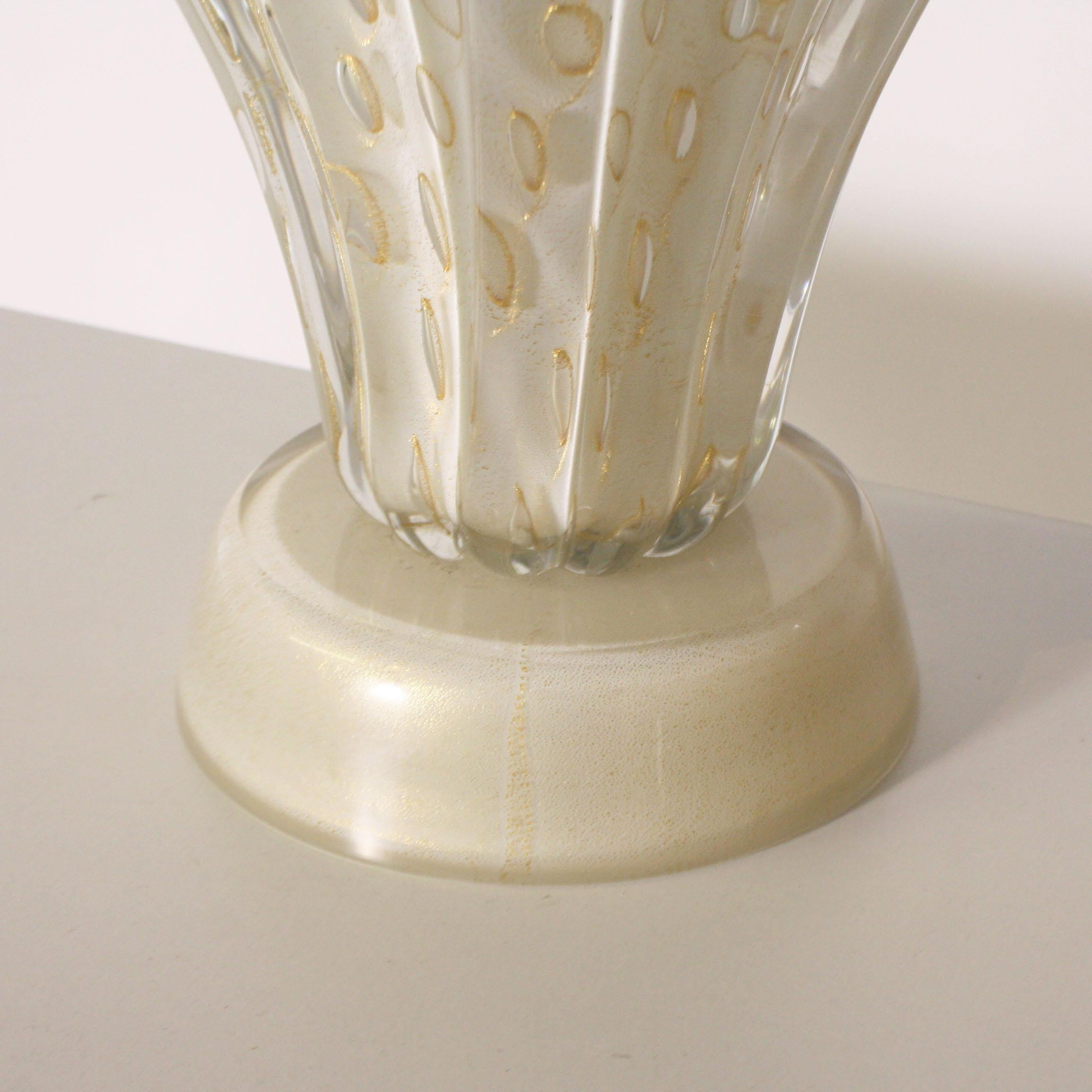 Glass Barovier & Toso Ivory Lamp with Gold Inclusions, circa 1950