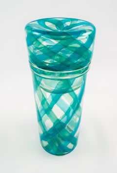 Murano Glass Jar with Stopper, Blue and Green Bands, Italy, 1960s