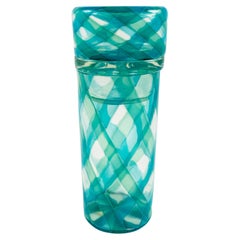 Murano Glass Jar with Stopper, Blue and Green Bands, Italy, 1960s