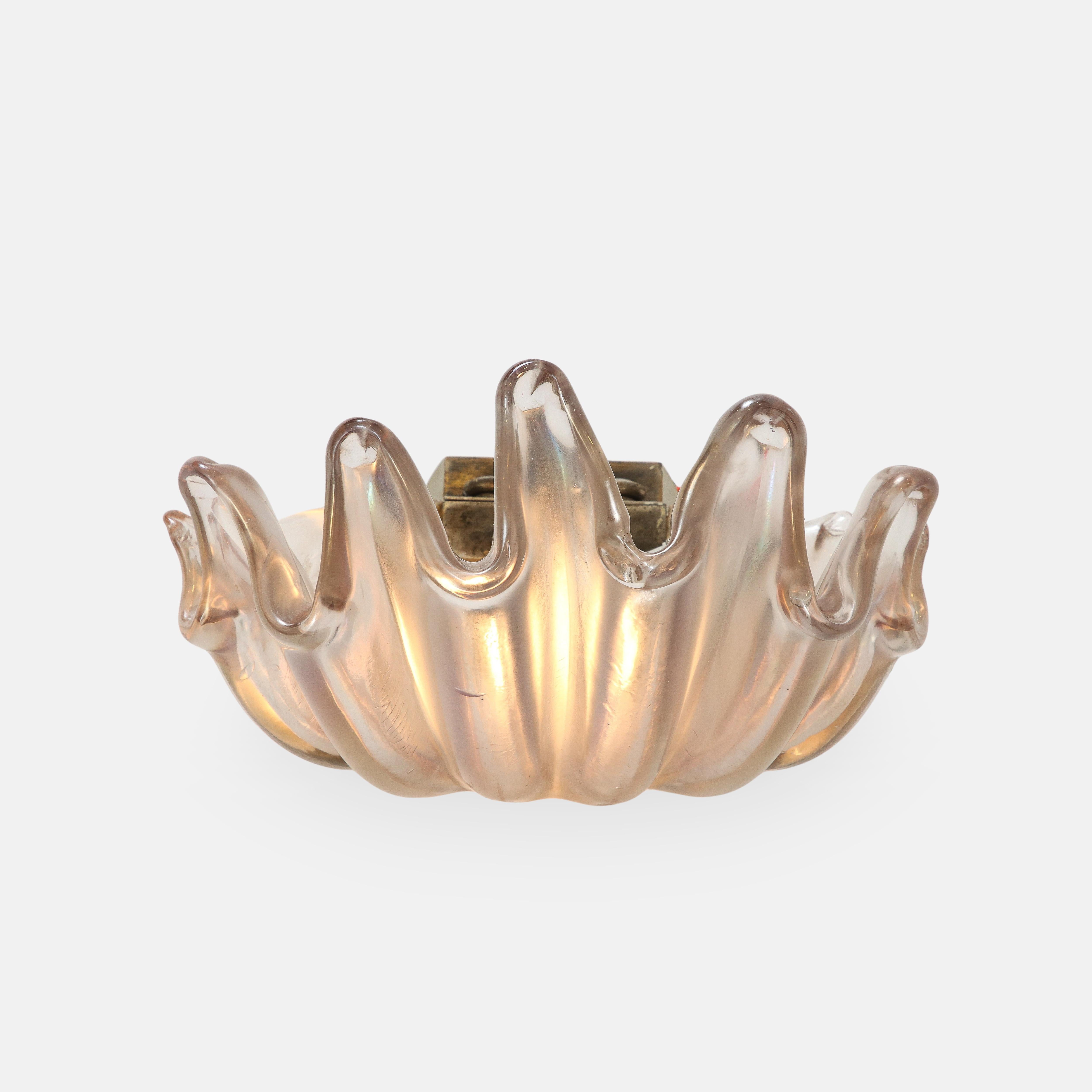 Italian Barovier & Toso Large Clamshell Iridescent Glass Sconce, 1940s For Sale