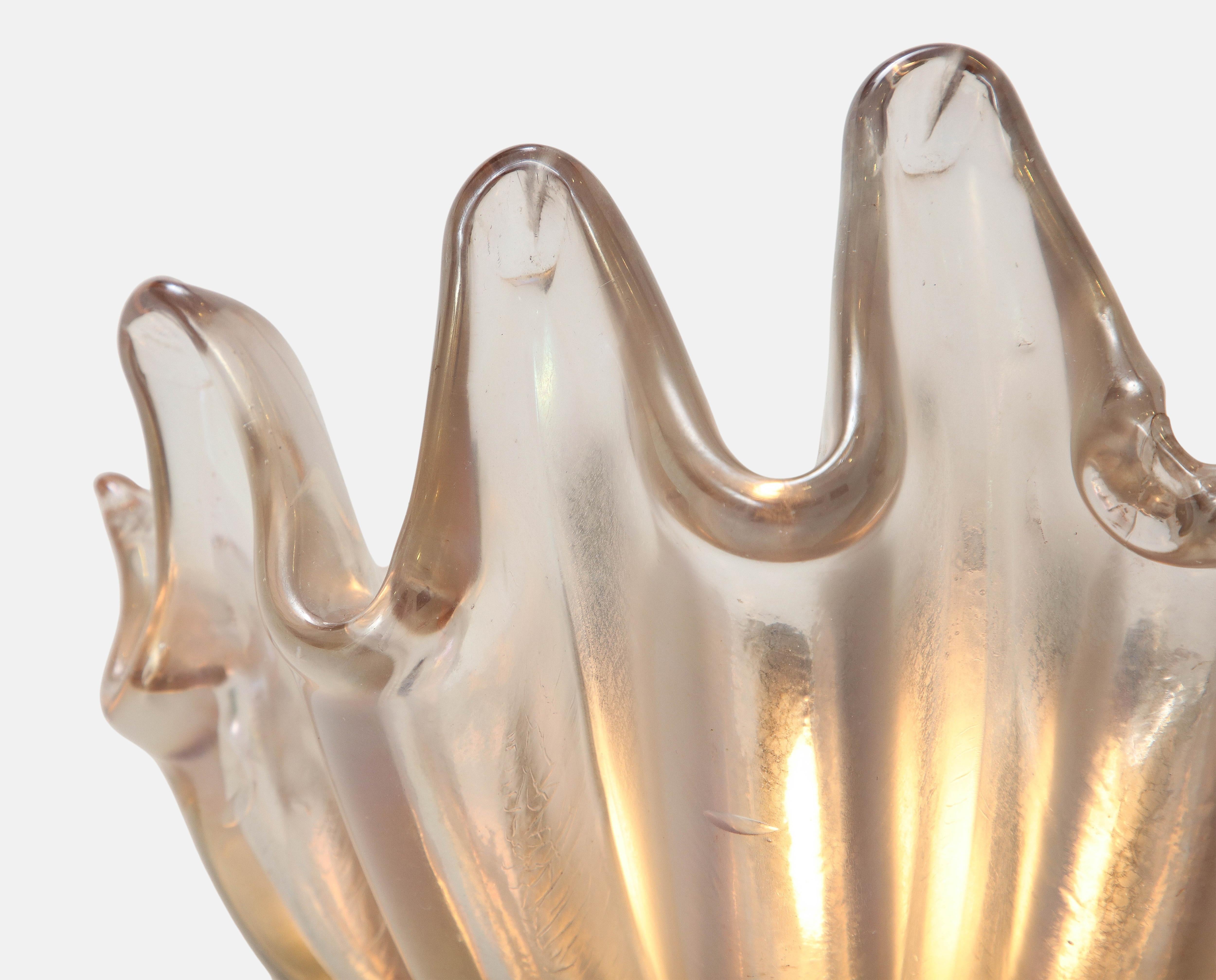 Mid-20th Century Barovier & Toso Large Clamshell Iridescent Glass Sconce, 1940s For Sale