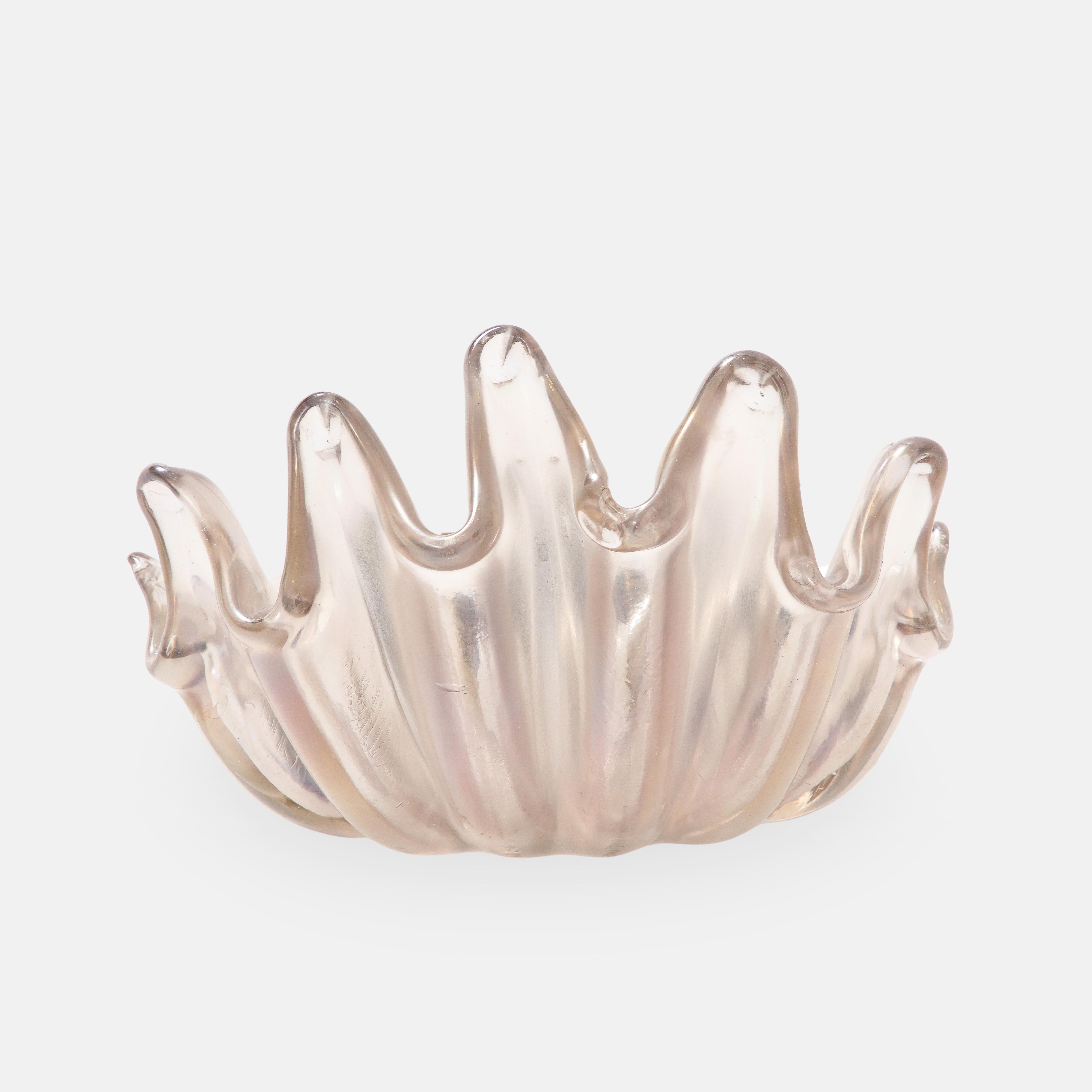 Blown Glass Barovier & Toso Large Clamshell Iridescent Glass Sconce, 1940s For Sale