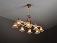 Barovier & Toso Large Italian Chandelier in Crystal Glass and Brass