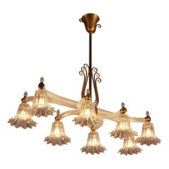 Barovier & Toso Large Italian Chandelier in Crystal Glass and Brass