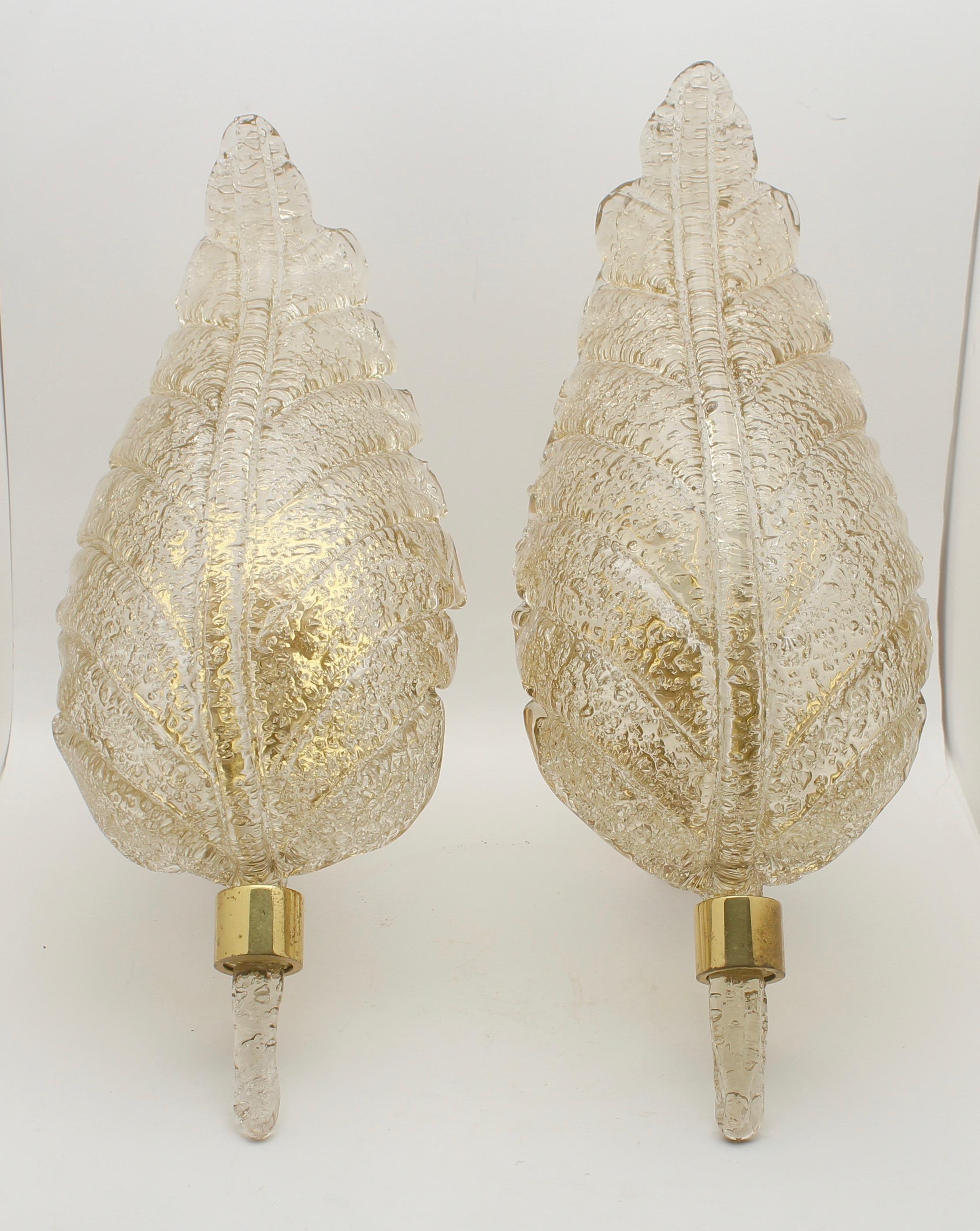 Brass Barovier & Toso Large Murano Art Glass Leaf Sconces 'Wall-Lights', circa 1970s
