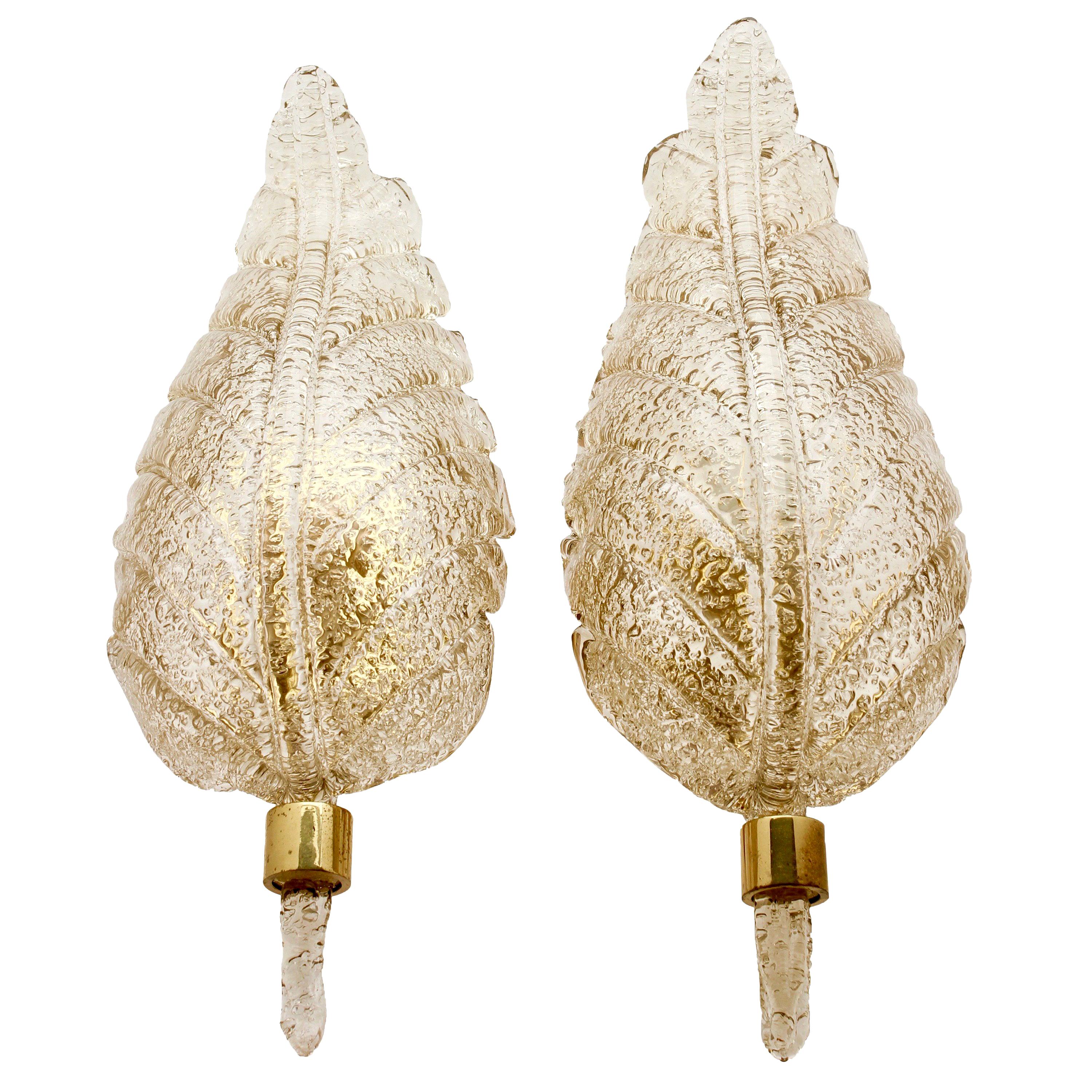 Barovier & Toso Large Murano Art Glass Leaf Sconces 'Wall-Lights', circa 1970s