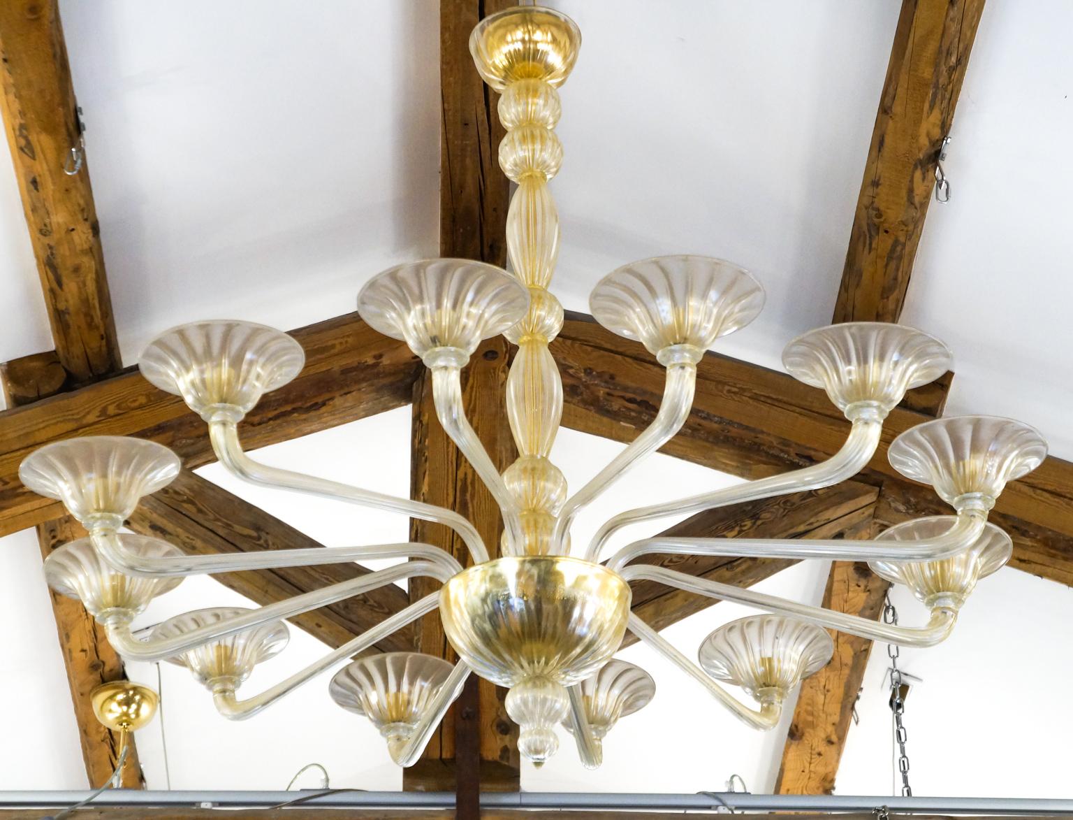 Barovier & Toso Mid-Century Gold Murano Glass Chandelier, 1982 For Sale 7