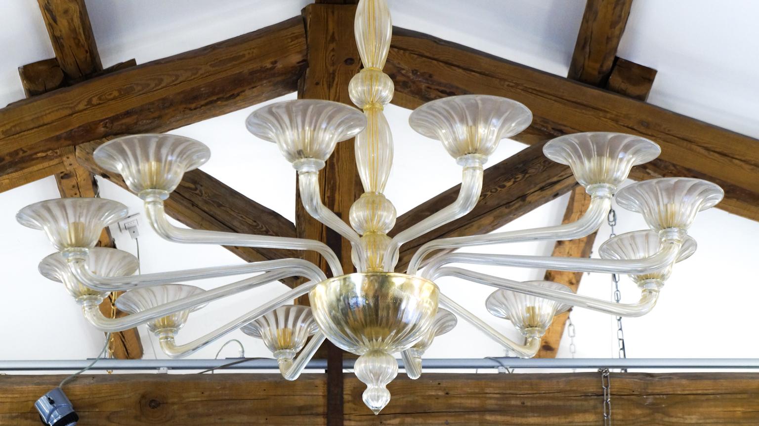 Barovier & Toso Mid-Century Gold Murano Glass Chandelier, 1982 For Sale 8