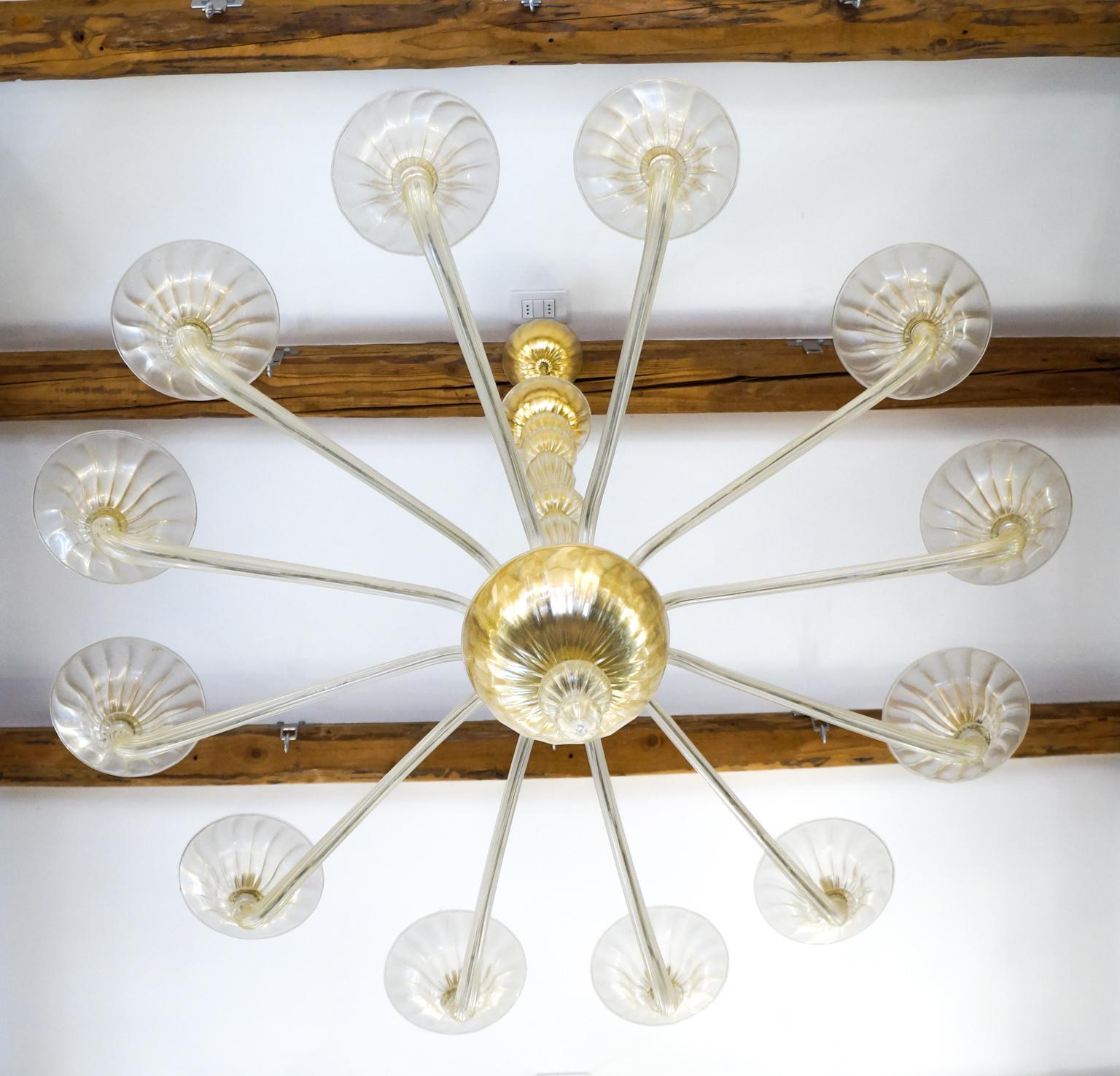 Barovier & Toso Mid-Century Gold Murano Glass Chandelier, 1982 For Sale 9