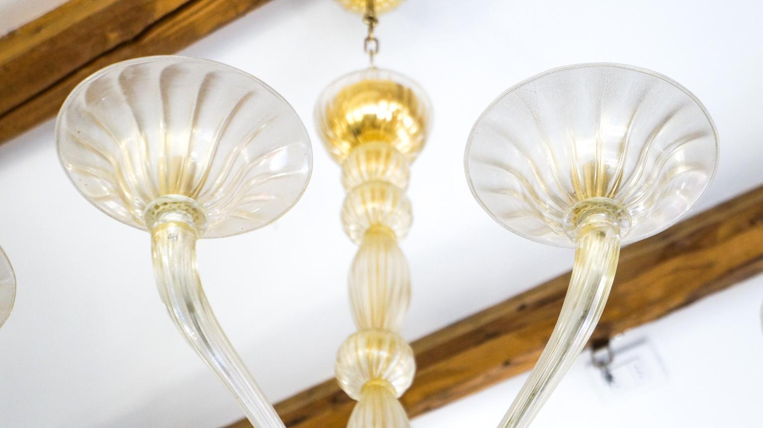 Late 20th Century Barovier & Toso Mid-Century Gold Murano Glass Chandelier, 1982 For Sale